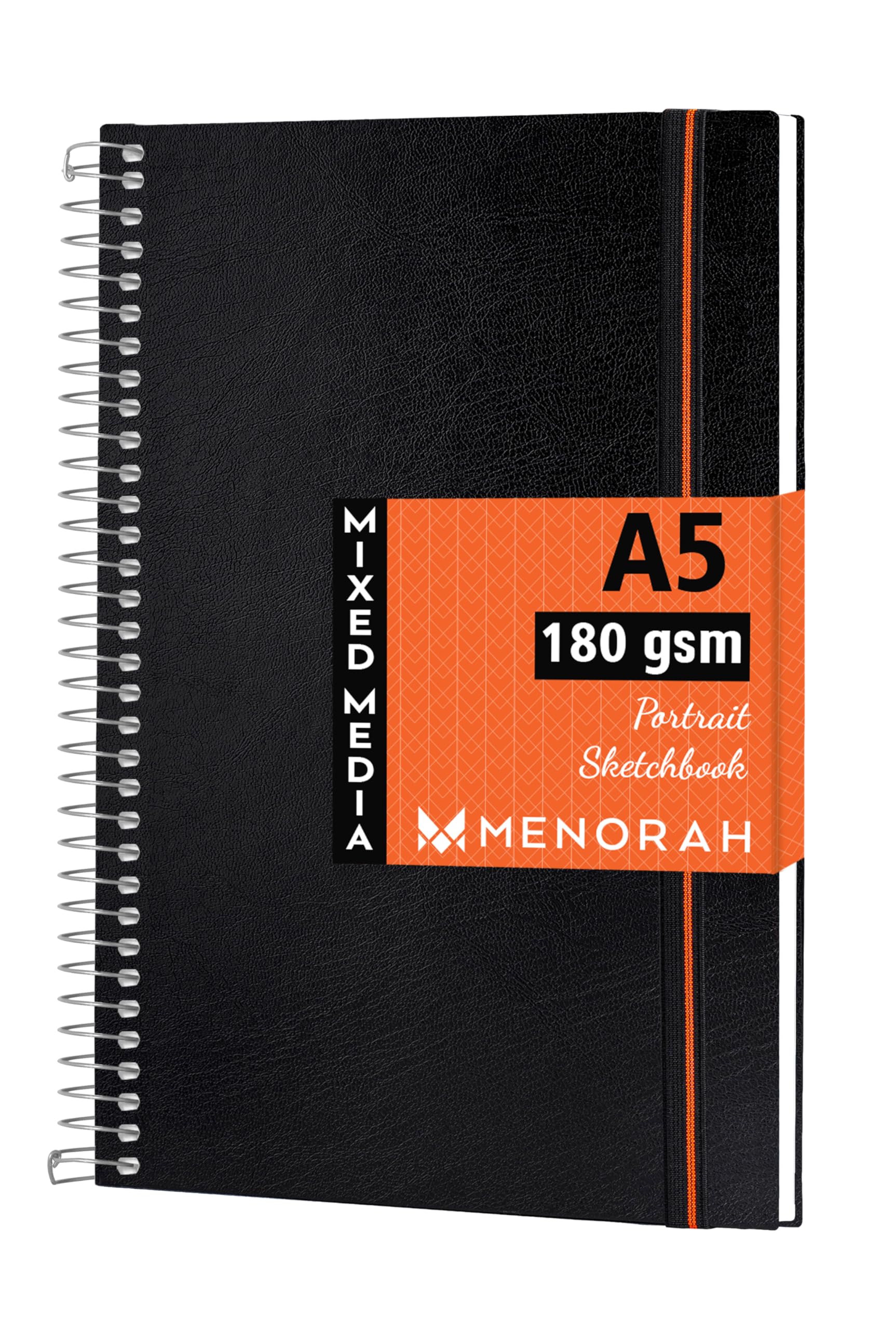 MENORAH Paper - A5 - Artist Sketchbook - 180 GSM- Spiral Bound, Sketch Book - 100 Pages/50 Sheets (Size 21.0 Cm X 14.8 Cm) - Solid Silver Metal Spiral - Drawing Book - Portrait(Black), Oil Paint