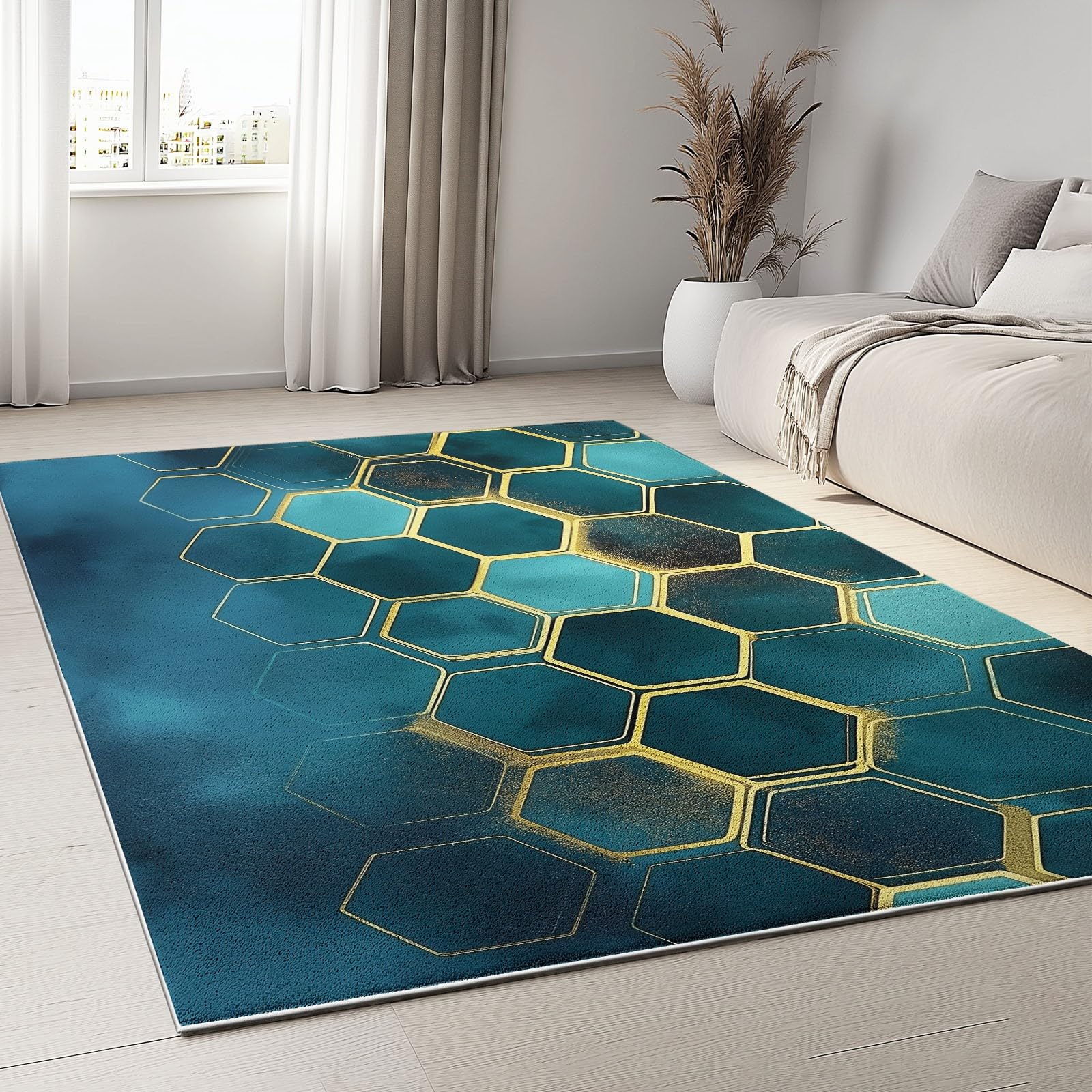 Dywan, geometryczny dywan o strukturze plastra miodu, do salonu, 160 x 230 cm, antypoślizgowy, nowoczesny efekt 3D, wycieraczka do korytarza, sypialni, flanelowa mata podłogowa, nadaje się do