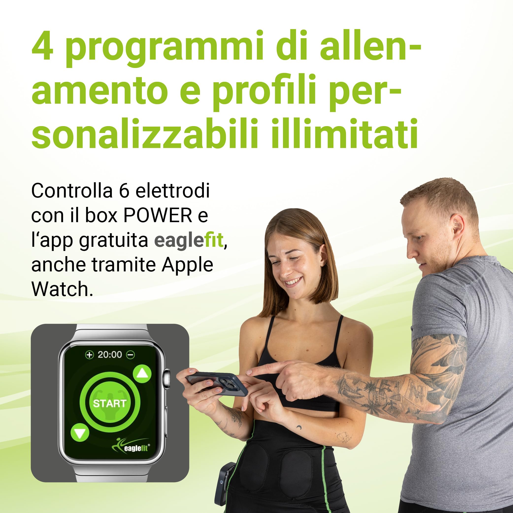 eaglefit Premium EMS-Belt 2.0 Cintura Addominale con 6 Elettrodi – Stimolazione e Sviluppo Muscolare per Addome e Schiena – Allenamento Fitness, Tonificazione, Combustione Grassi, con App Powerbox