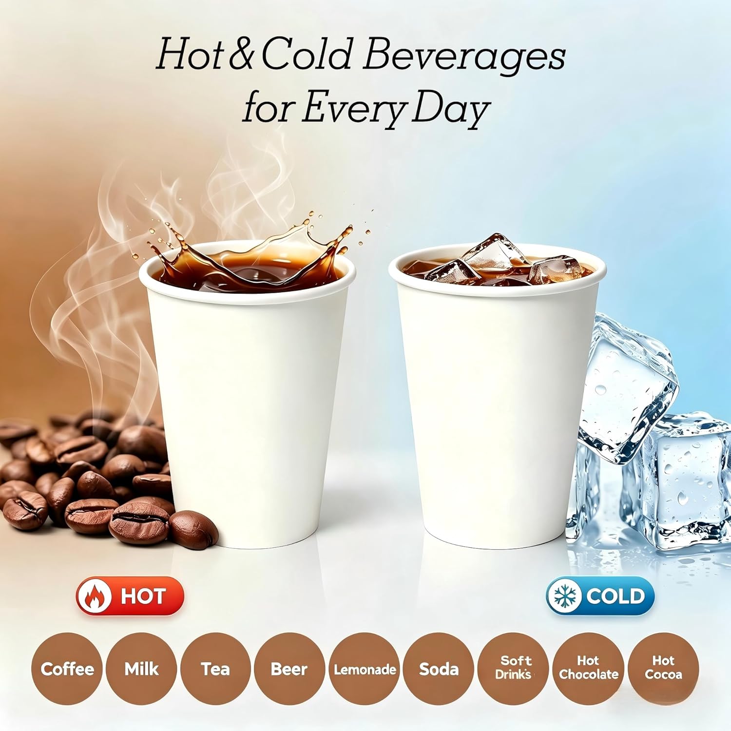 8 oz Disposable Paper Cups 300 Pack - Small Leak Resistant Coffee Cups for Hot/Cold Drinks, Bulk Cups for Home Office Party Travel