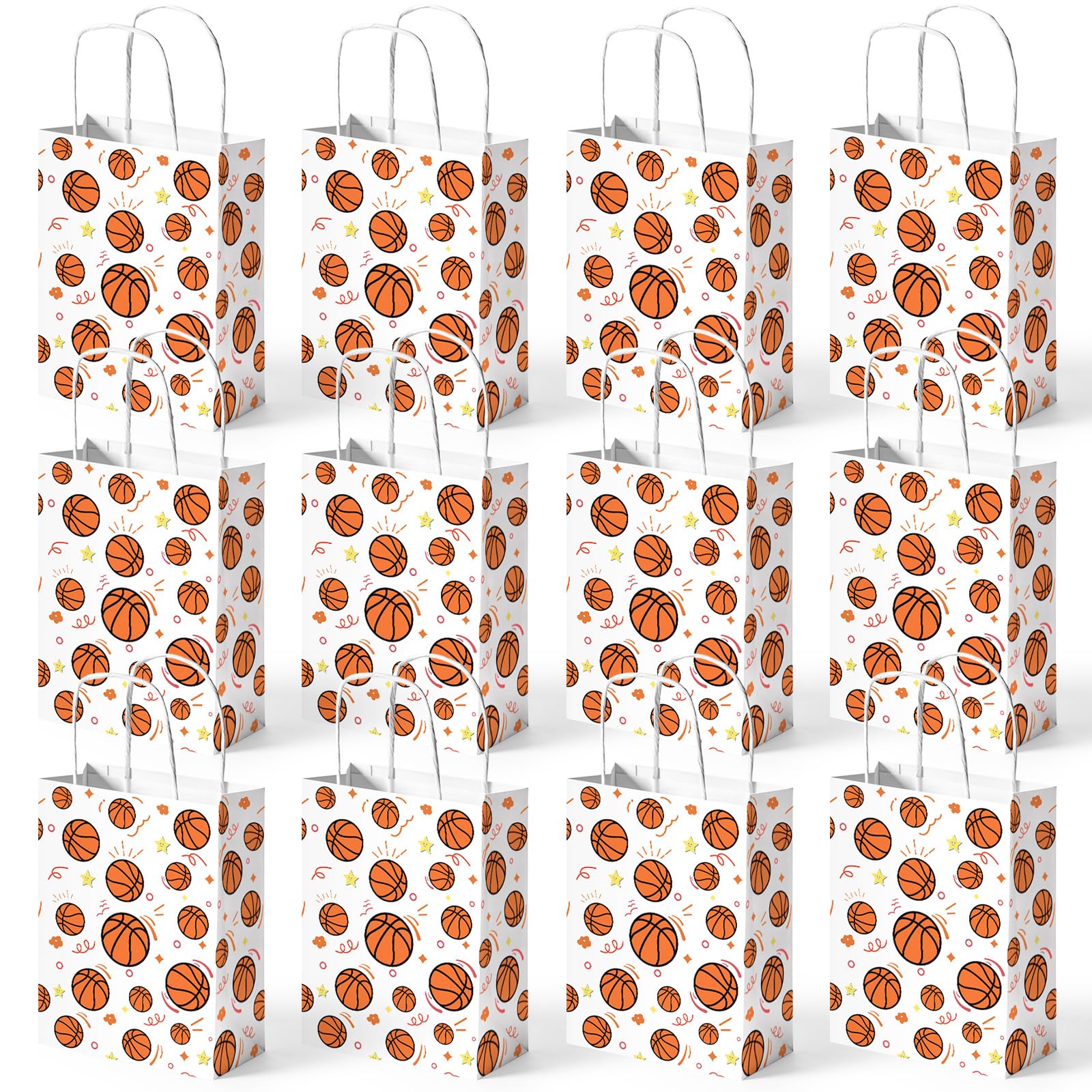 VGOODALL 24 Pack Gift Bags, 5.5" x 2.8" x 8" Basketball Party Favor Bags with Handles for Sports Themed Party Girls Boys Birthday Decoration