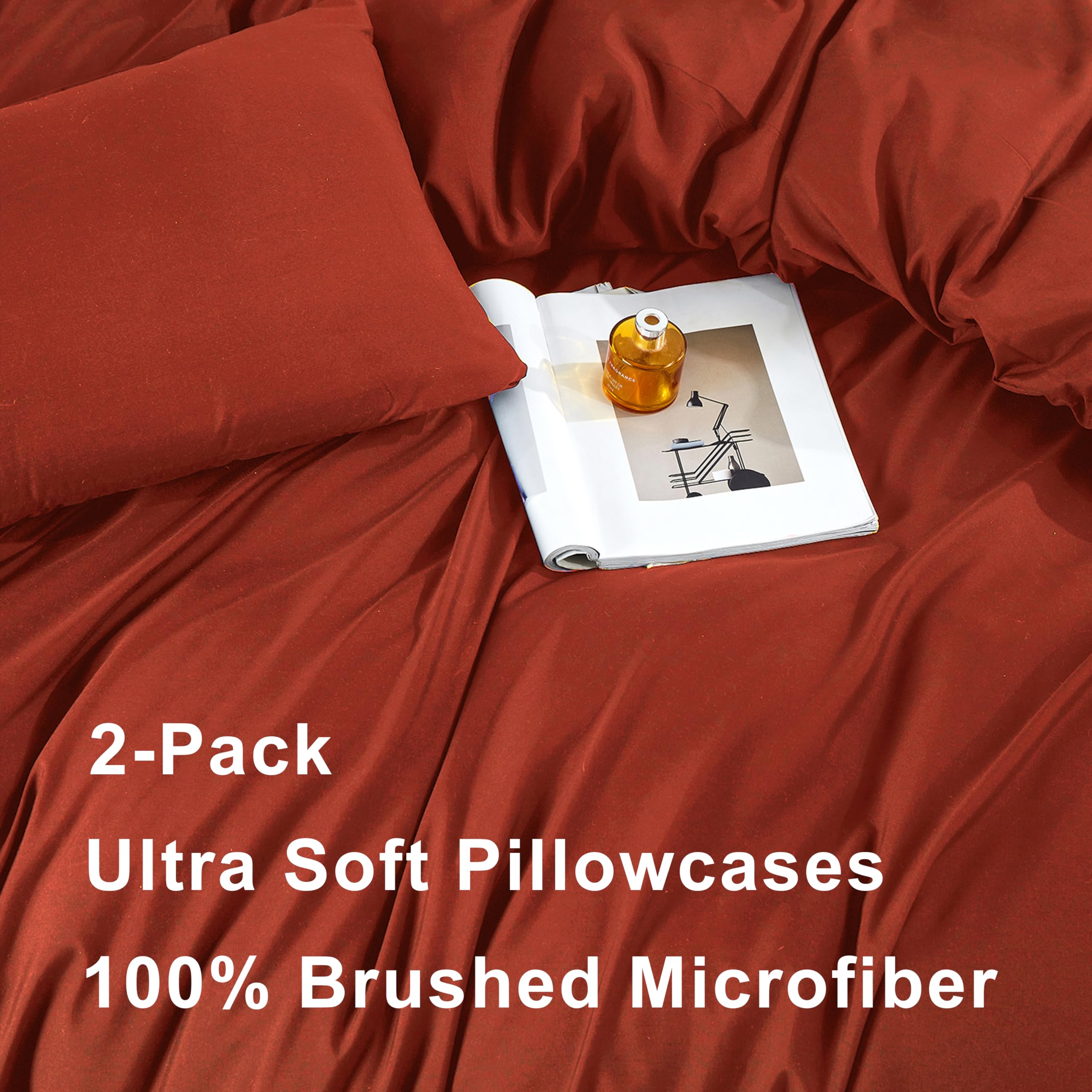 Soifox Pillow Cases 2 Pack, Burnt Orange Pillowcases with Envelope Closure - Image 2