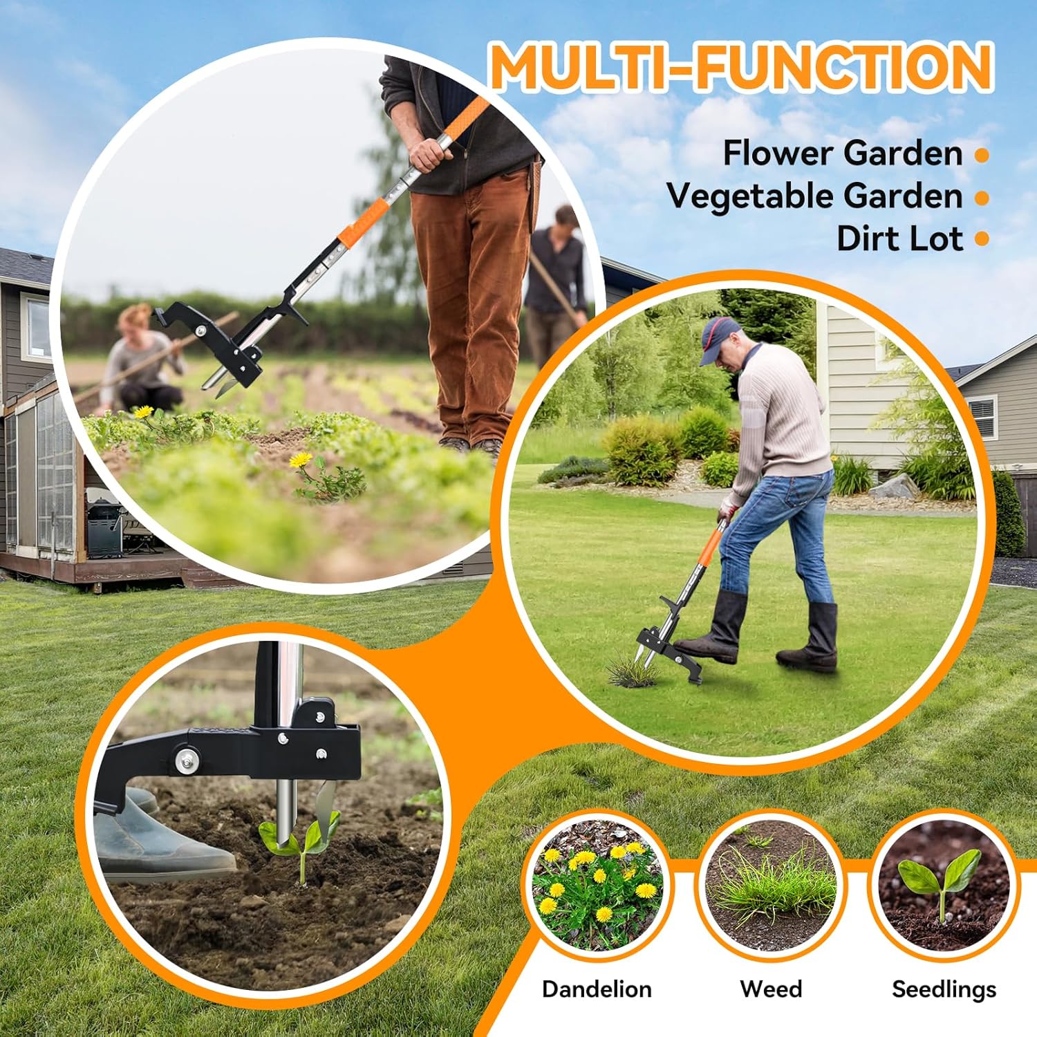 Detachable Stand-Up Weed Puller Tool with Long Handle