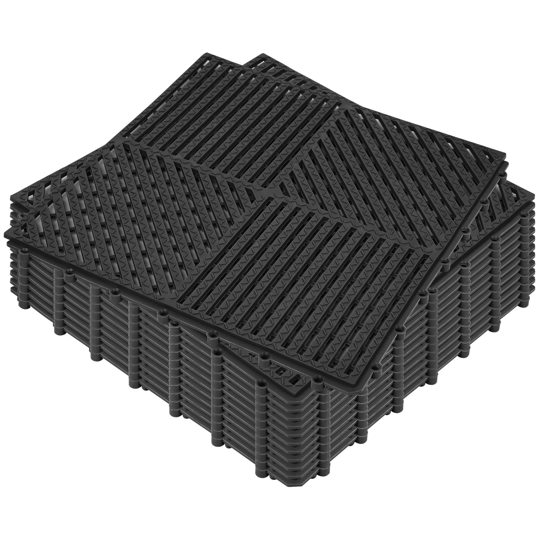 ToLanbbt Modular Interlocking Cushion 12P 11.8" x 11.8" Interlocking Rubber Floor Drain Holes Non-Slip Splicing Drainage Mats for Deck, Shower, Kitchen, Drain Pool, Sauna Bath (Black, Diagonal)