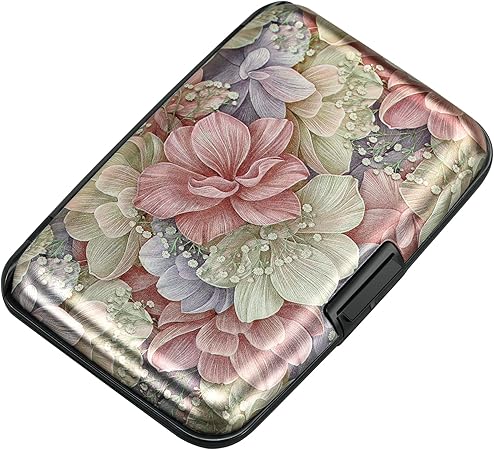 ELFISH Mini RFID Aluminum Wallet Credit Cards Holder Business Card Case Metal ID Case for Men Women(Happy Flower ELFISH Mini RFID Aluminum Wallet Credit Cards Holder Business Card Case Metal ID Case for Men Women(Happy Flower