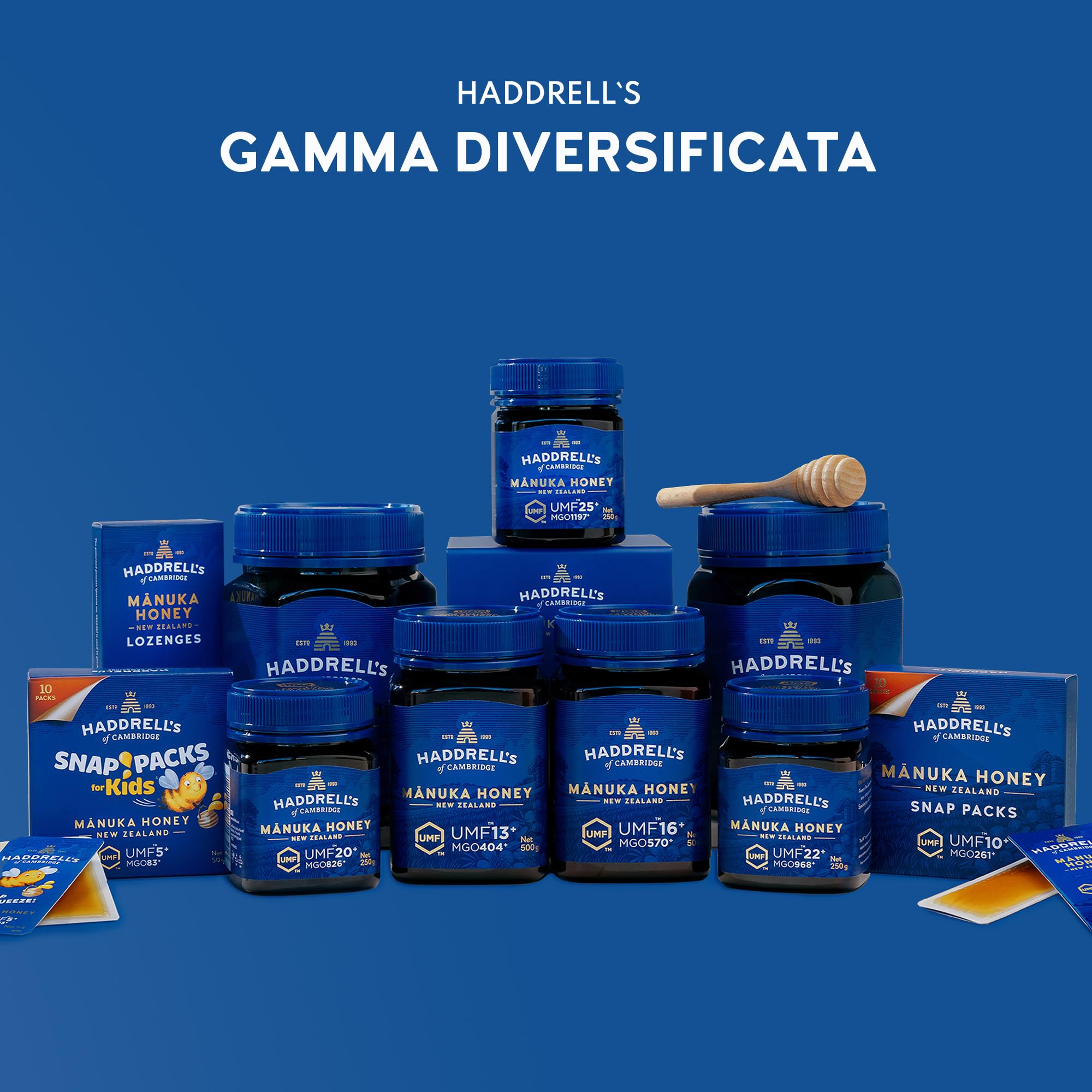 Haddrell's of Cambridge Miele di Manuka MGO 1000 circa (UMF 22+) 250g – Miele premium dalla Nuova Zelanda – Certificato, grezzo e sostenibile – Ricco di metilgliossale con alto contenuto di MGO