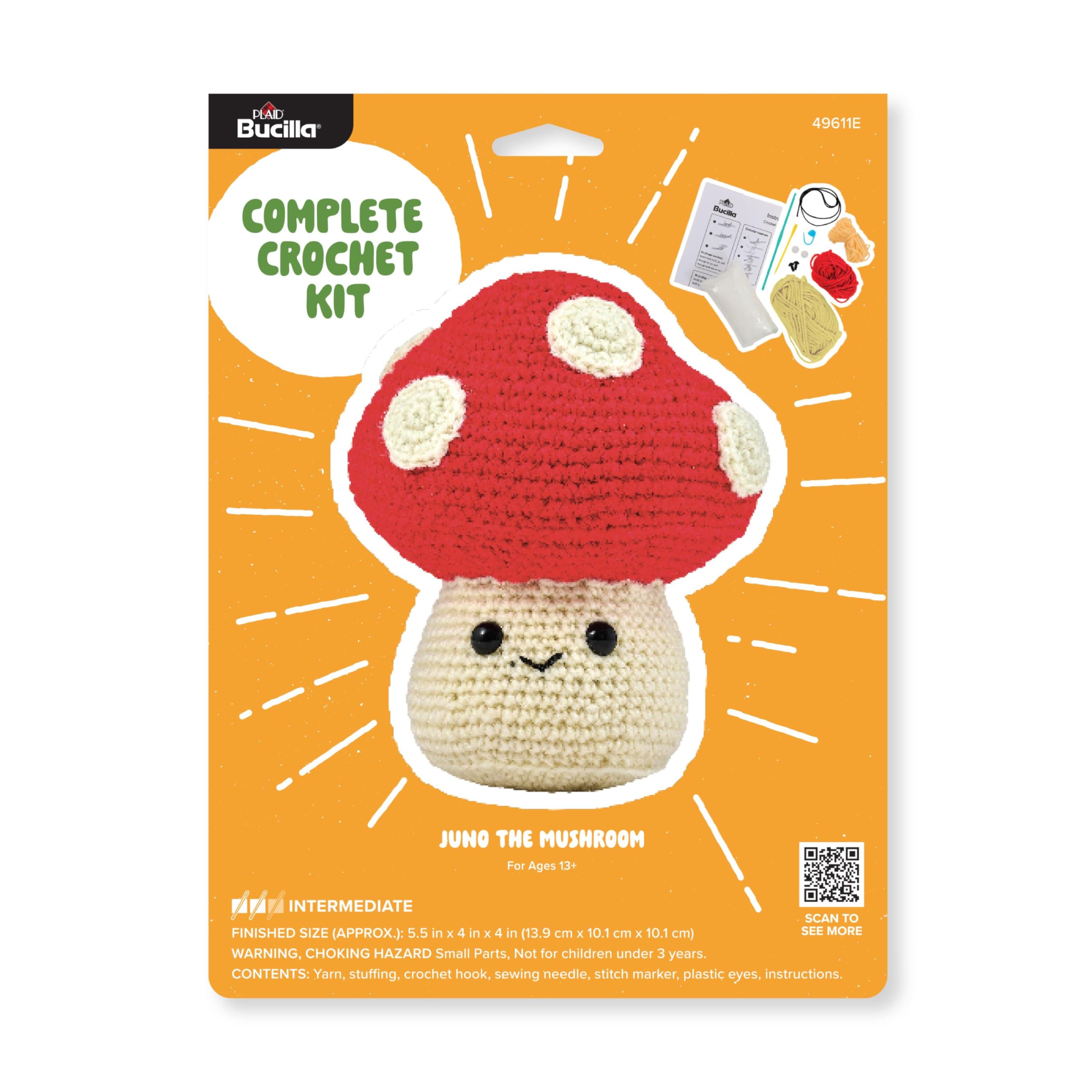 Bucilla Complete Crochet Kit, Juno The Mushroom, 5"