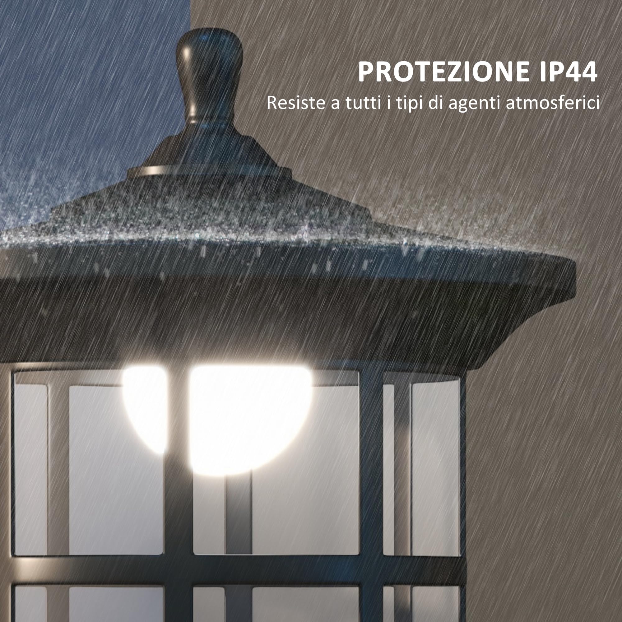 Outsunny Lampione Solare da Giardino Alto 184cm, Lampioncino da Esterno LED Grado di Protezione IP44, Nero