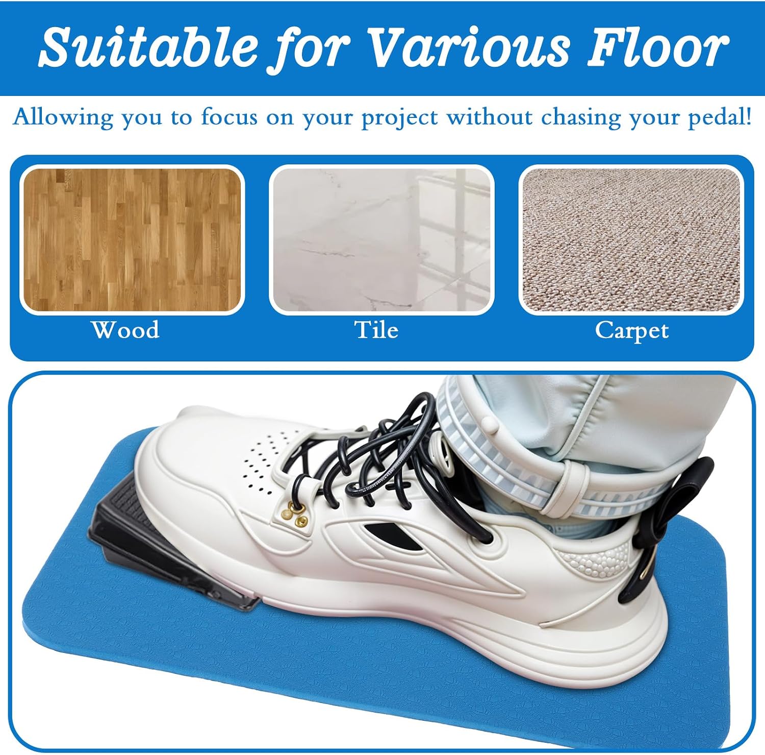 Sewing Machine Foot Pedal Non Slip Pad Sewing Machine Foot Pedal Mat Quilting Supplies Floor Protection Waterproof Easy to Clean Quilting Supplies Accessories 13.39x6.69 Inches, Blue