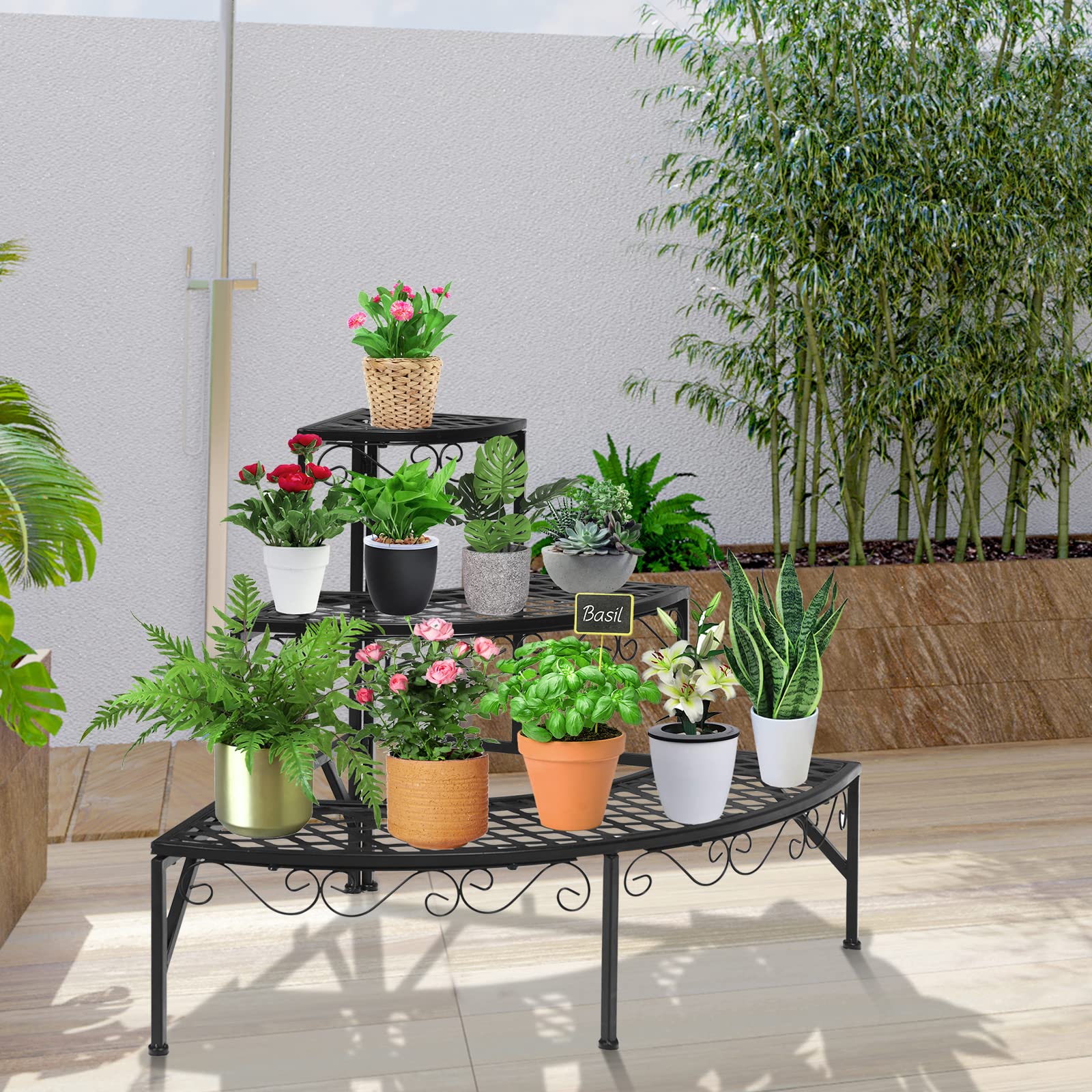 RELAX4LIFE Étagère à Fleurs Porte-Plante en Fer Forgé (Style 3, 3 niveaux)