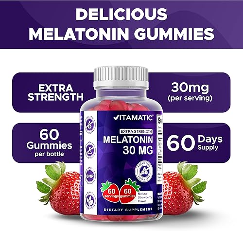 Miniatura 4 de Vitamatic Melatonina sin azúcar, 30 mg por gomita, 60 porciones, 60 gomitas vegetarianas, suplemento que no forma hábito (60 unidades (paquete de 3))
