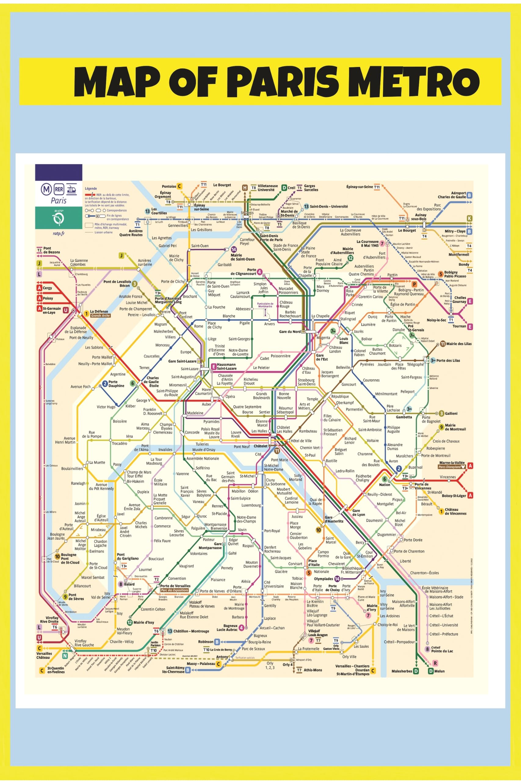 Paris Metro Map - 20 Inch by 30 Inch Laminated Map Poster With Bright Colors And Vivid Imagery-Fits Perfectly In Many Attractive Frames