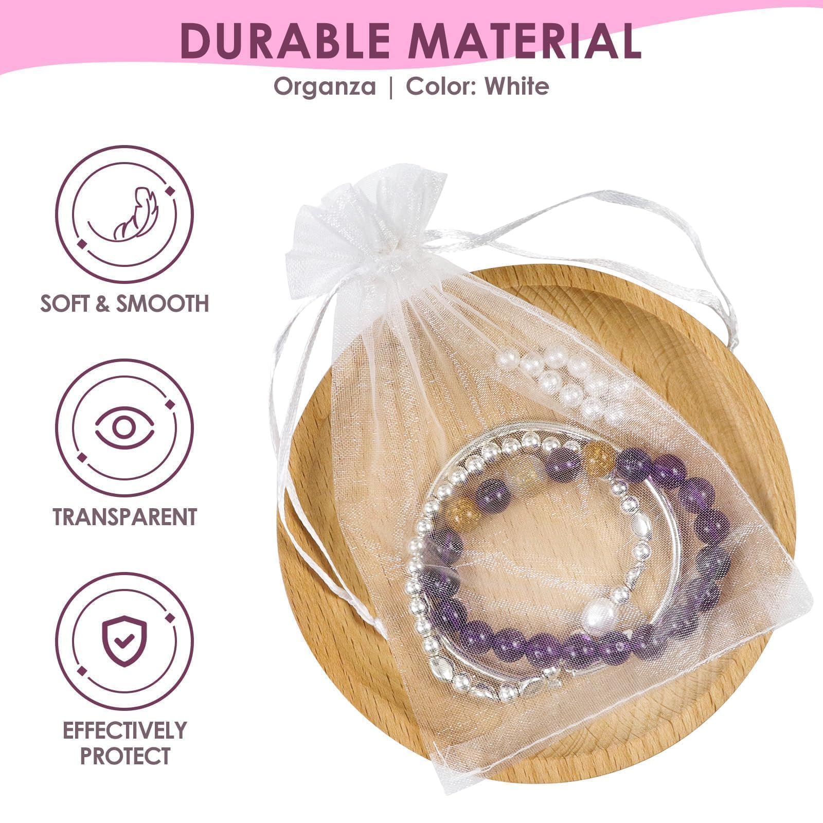 Quelcc 100 szt. białych torebek ze sznurkiem z organzy, 10 x 15 cm, torebki na prezenty z organzy, torebki na biżuterię, torebki z siatki na cukierki, prezenty ślubne, Boże Narodzenie, urodziny