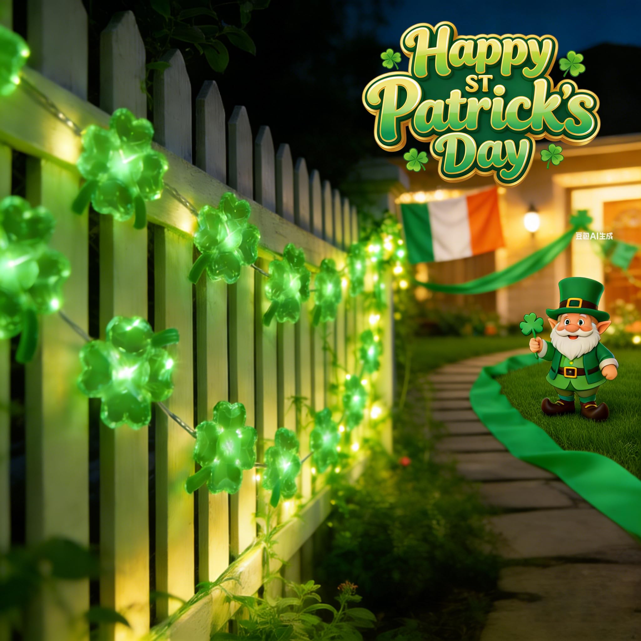 Luces decorativas para el día de San Patricio, paquete de 2 luces verdes alimentadas por pilas