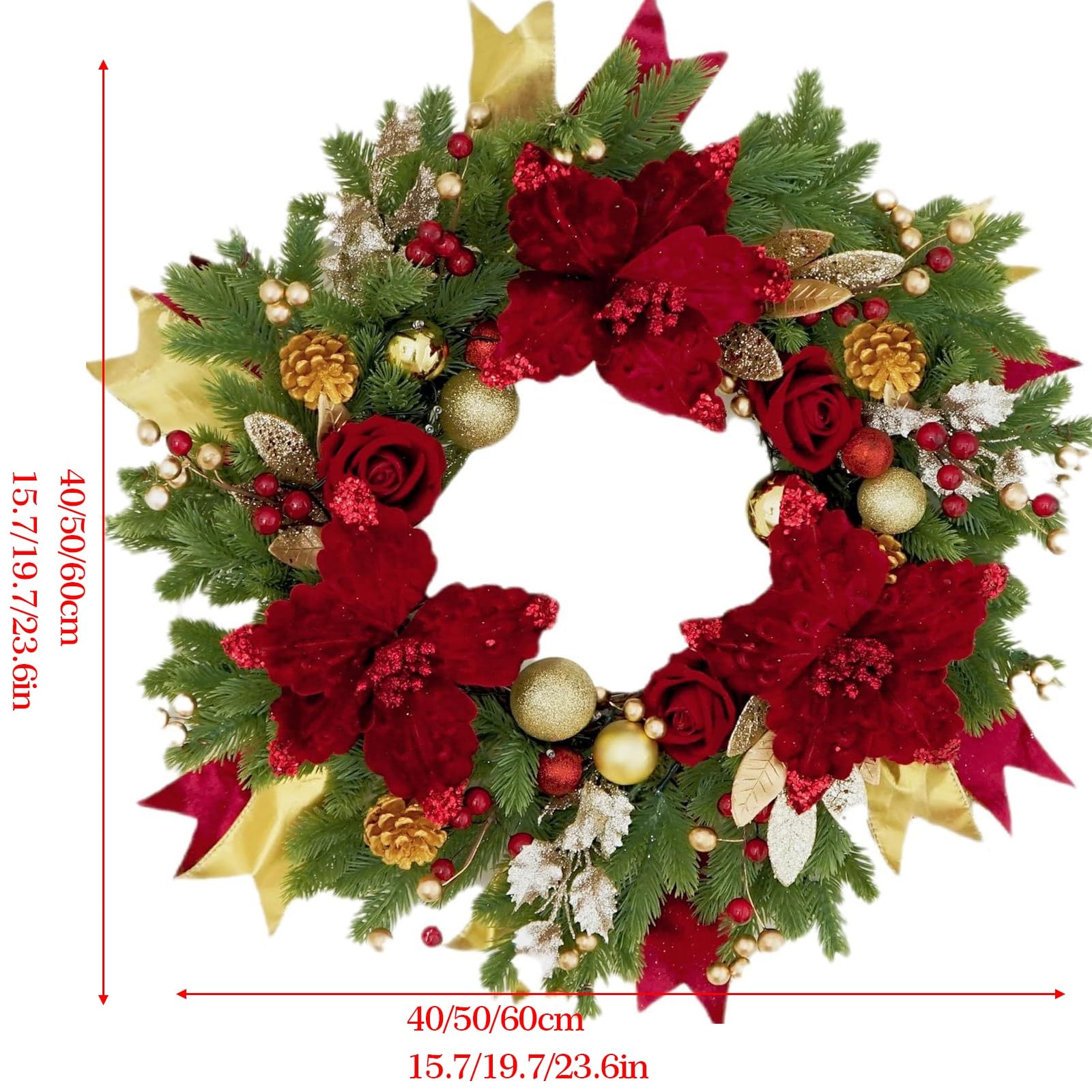 18/22/26 Zoll Große Weihnachtskränze (für Haustüren), Realistische Künstliche Tannenzapfenkränze, Perfekt For Hauseingänge, Wände, Fenster, Treppenhäuser(19.7x19.7in)