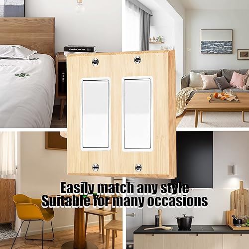 Miniatura 7 de Cubierta decorativa para interruptor de luz de madera cruda, placa de pared doble basculante de 4.5 x 4.5 pulgadas, cubierta de placa de interruptor