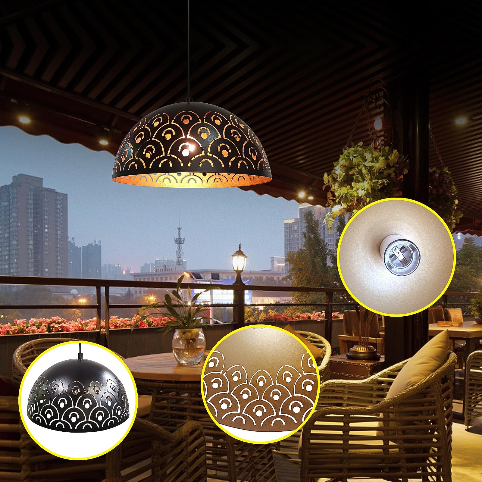 YNDD Lampadario Cucina Vintage Nero e Oro, Lampada a Sospensione Retrò E27 Altezza Regolabile Luce Sospensione Tavolo in Metallo Industriale per Sala da Pranzo Camera da Letto Soggiorno Ø: 30 cm