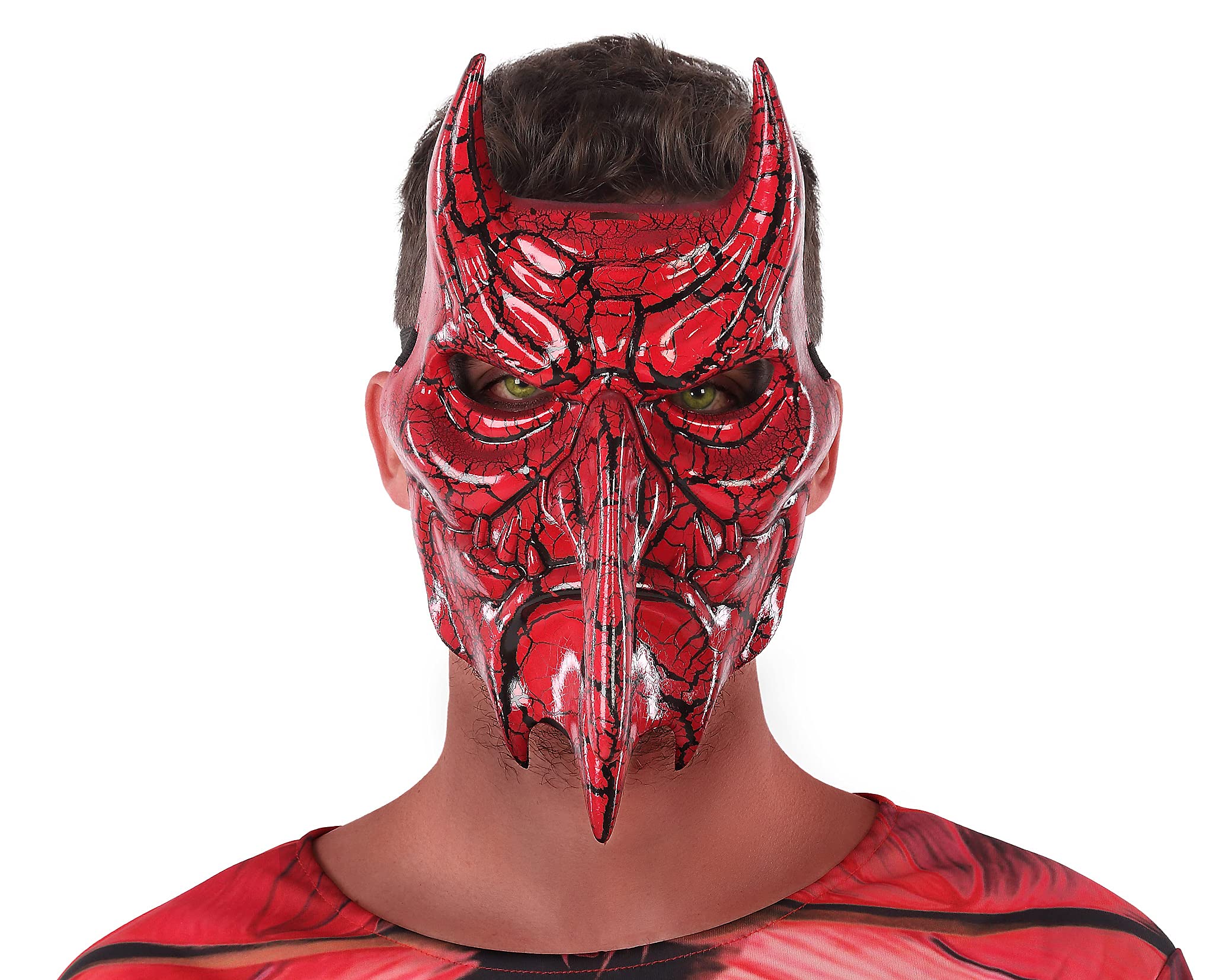 ATOSA red demon mask with horns in rigid pvc for halloween