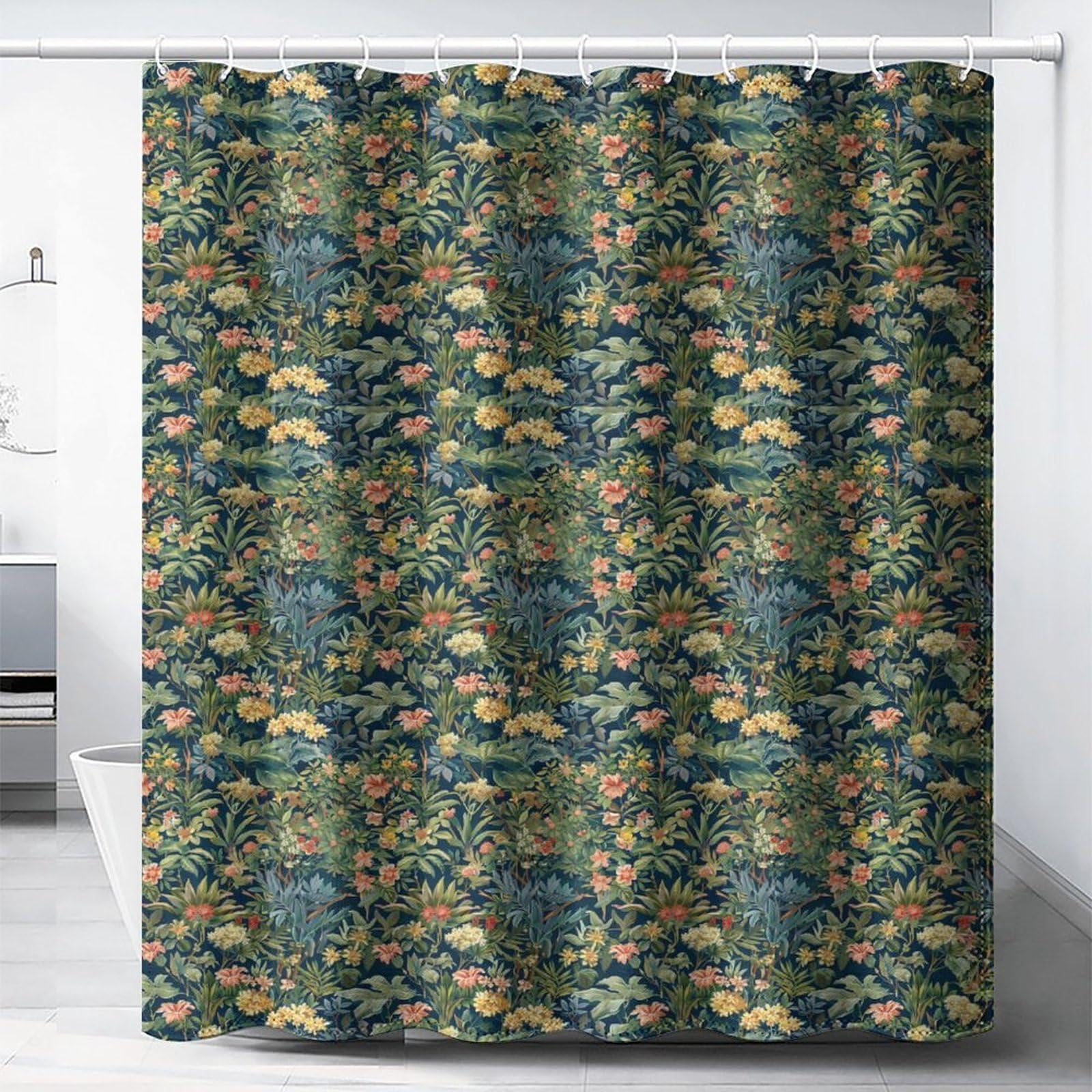 Uiyiui Women's Multicolor-3 William Morris Style Shower Curtain 87X71in-220X180cm Green Vintage Flower Plant Abstract Art Fabric Bathroom Curtain, Bohemian Floral Chic Decorative Curtains For Girls