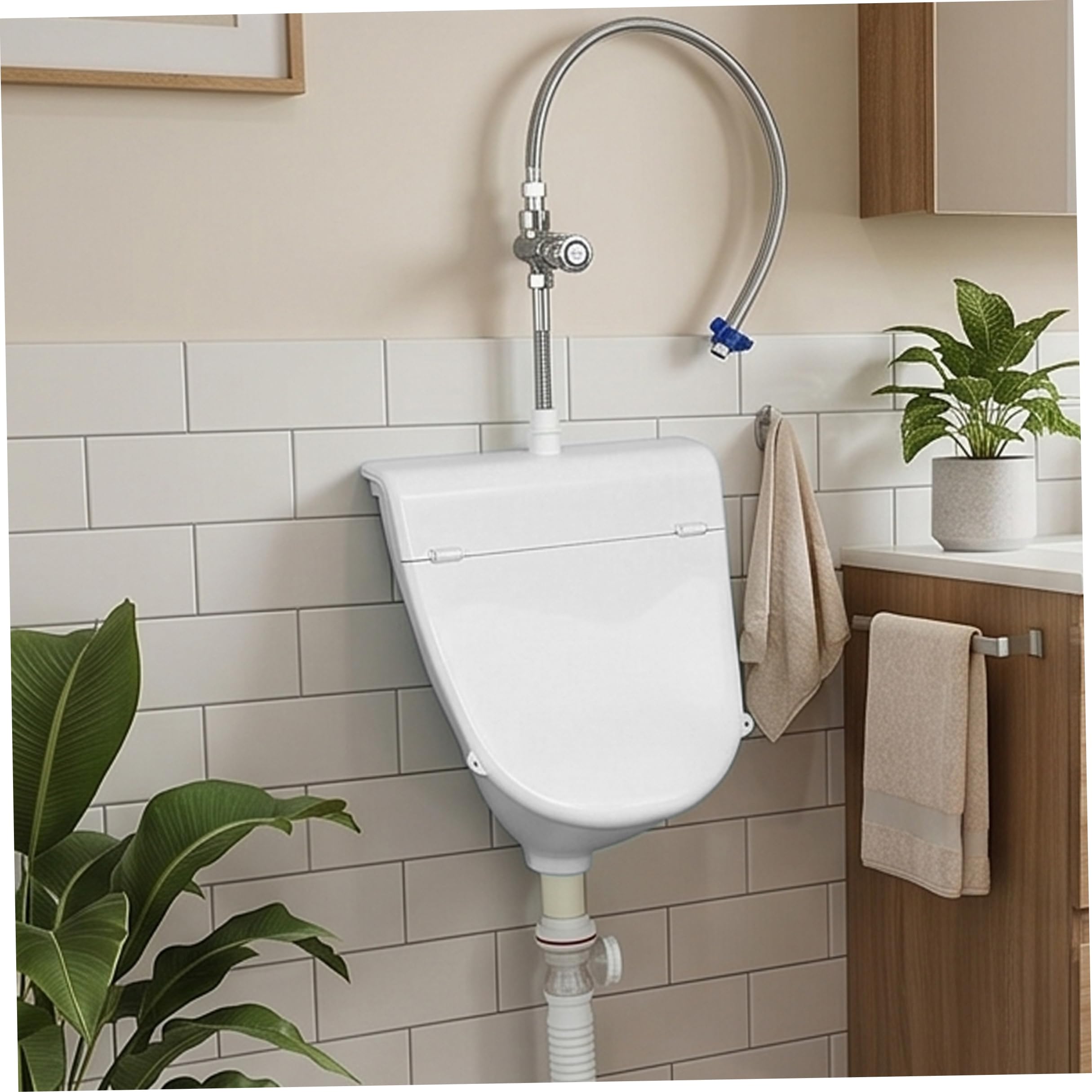 Kunststoff-Urinal für Männer und Kinder, wandmontiertes Töpfchen-Urinal, mit Deckel ausgestattete Outdoor-Urinale, weiß, 23, 62 Zoll (mit Spülventil und Zubehör)