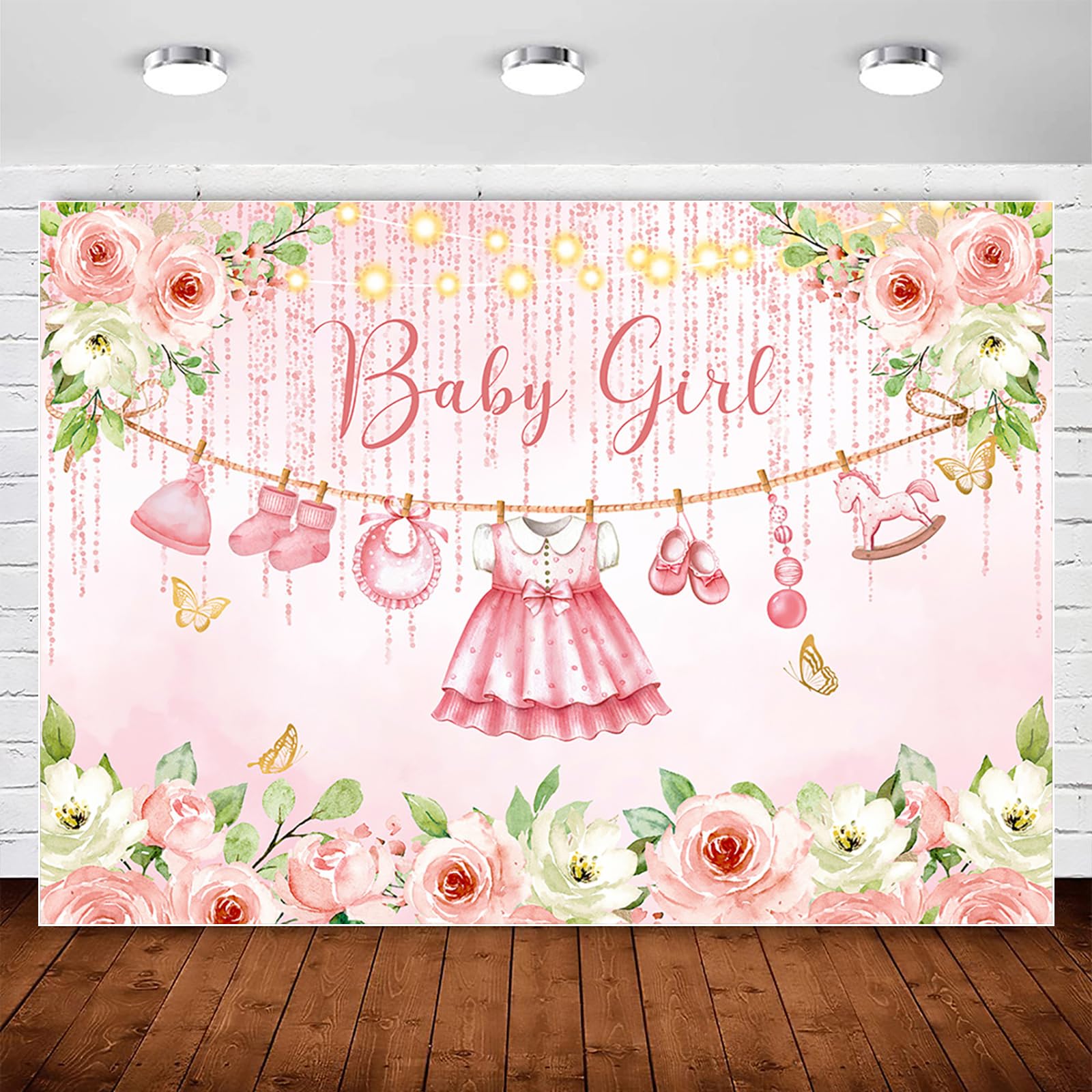 InMemory Pink Floral Baby Girl Baby Shower Backdrop Banner Decorations for Girl,Rose Gold Baby Clothes It's a Sweet Girls Baby Shower Party Banner