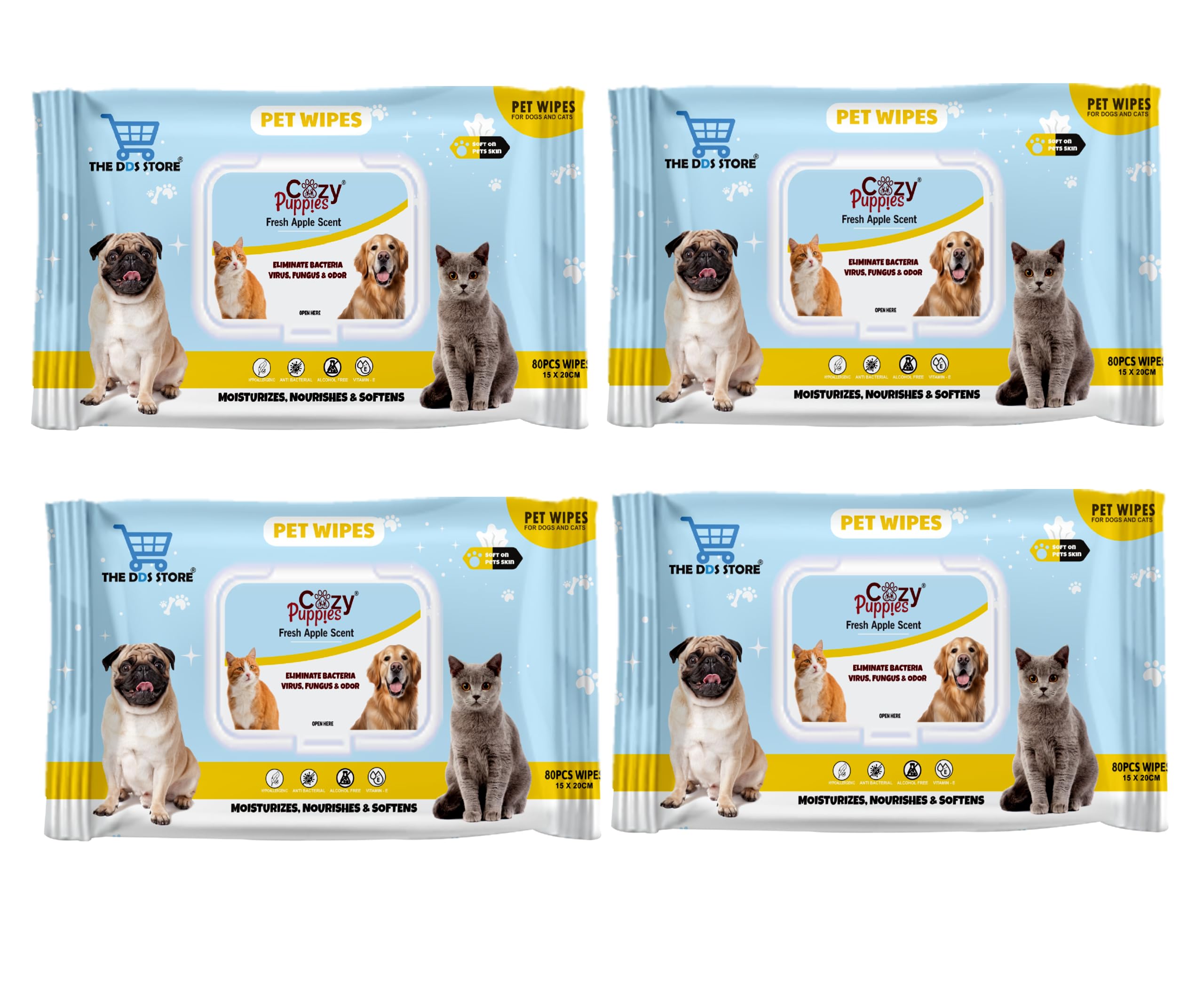 THE DDS STORE Pet Wipes for Dogs, Puppies & Pets - Apple Scent 6"x 8" - Pack of 80 Wipes Hypoallergenic Puppy Cleaning Wipes for Ears Eyes Face Butt Paw Body. (Pack of 4) (B0BCPNDHT2) Amazon Price History, Amazon Price Tracker
