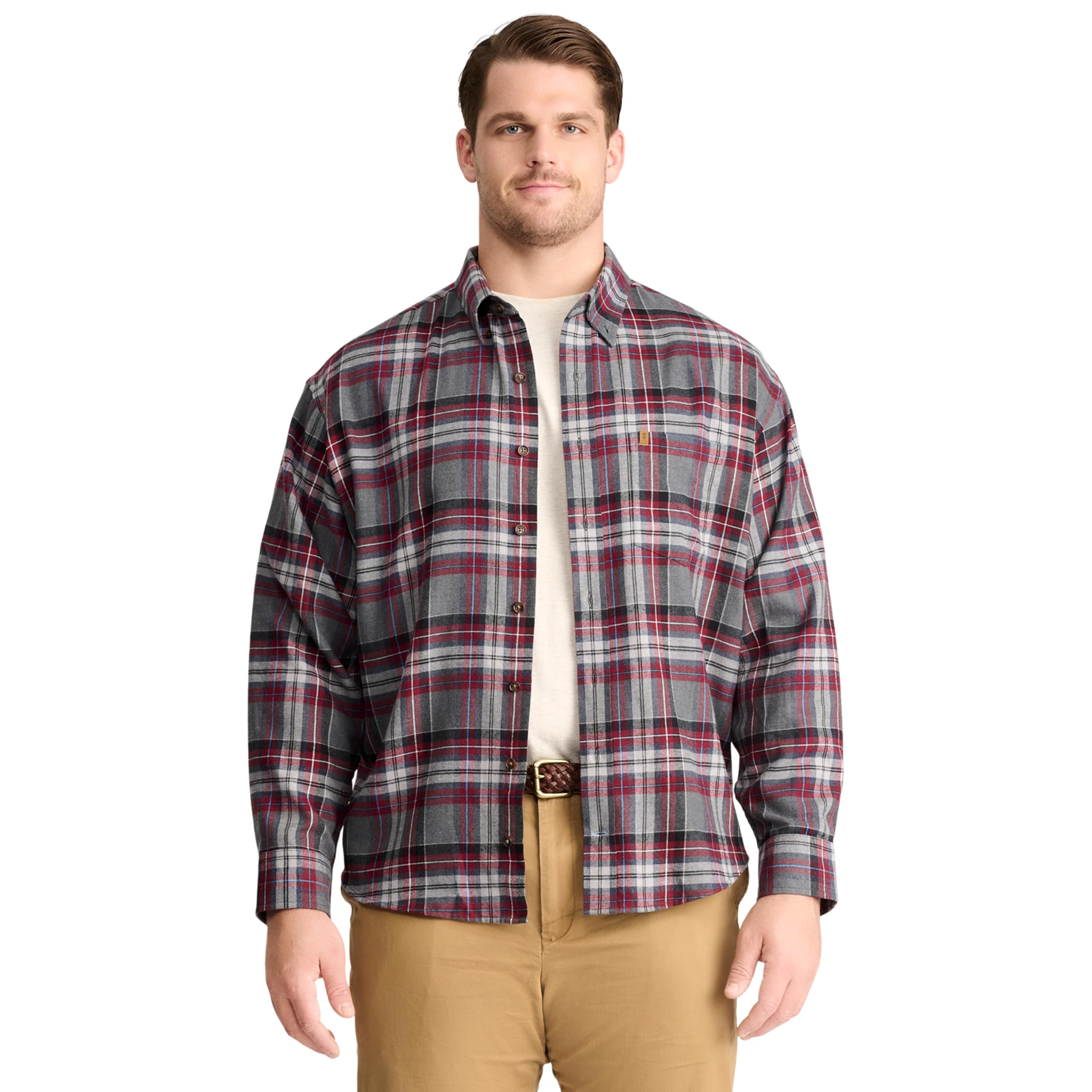 Izod Mens Big and Tall Stratton Flannel Long Sleeve Stretch Button Down Shirt