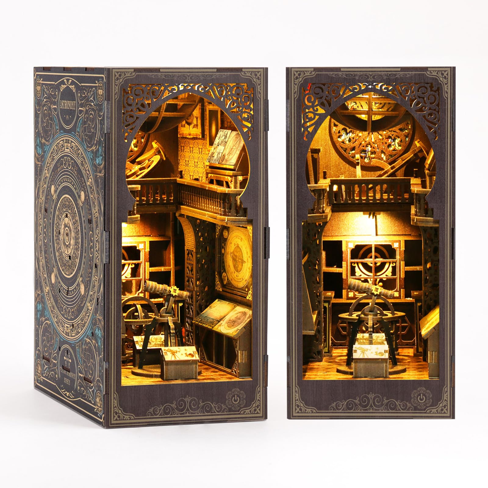 DIY Book Nook Kit: 3D Wooden Puzzle Dollhouse Miniature House Kit with Sensor LED Light for Bookshelf Bookend Insert Tiny House Decor Adults Teen Crafts Model Build Gift