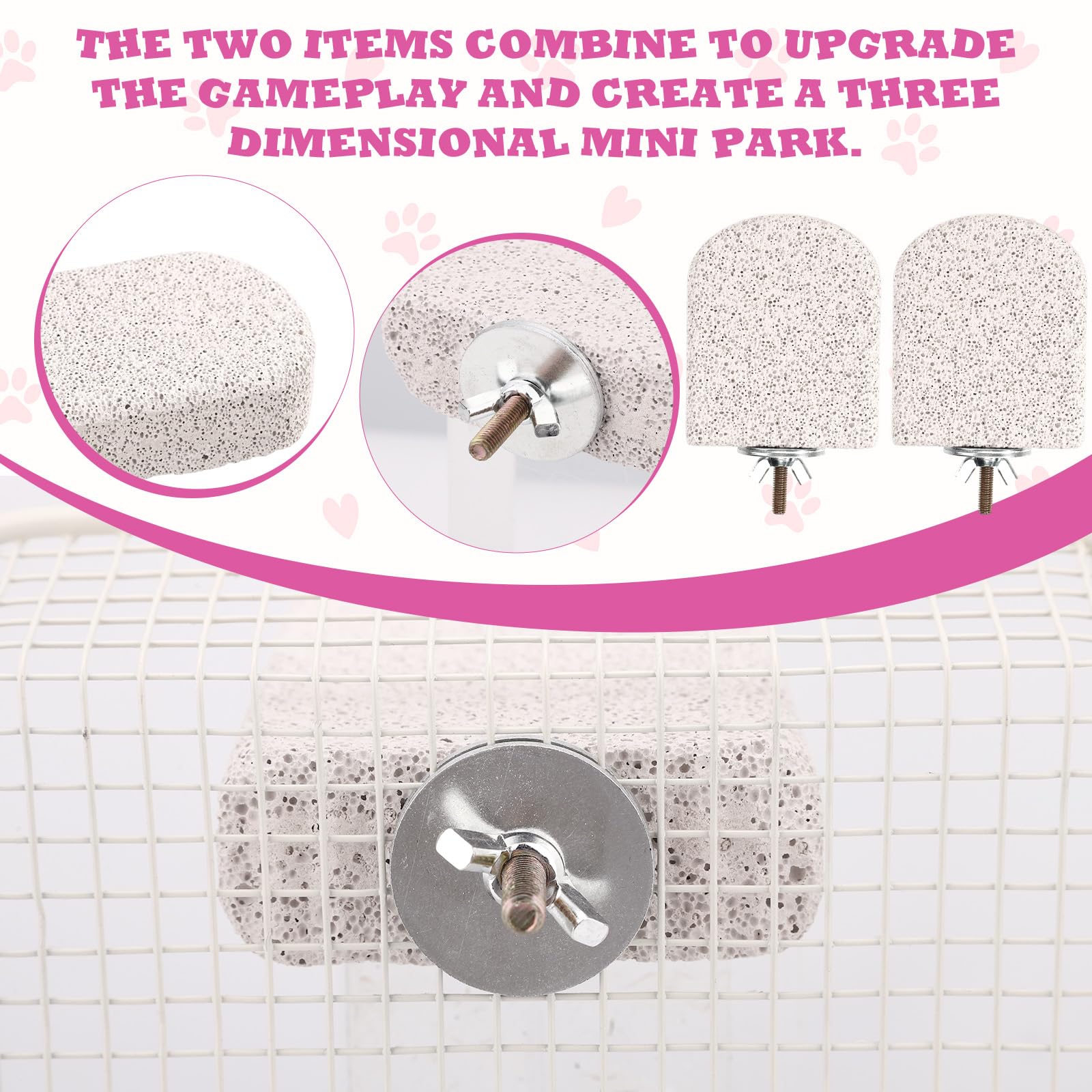 Lot de 2 Plateformes d'escalade en Lave et en Pierre Ponce pour Chinchillas, Écureuils Cochons d'Inde et Hamsters Jouet à Mâcher pour User Les Dents Accessoires de Cage (Petit)