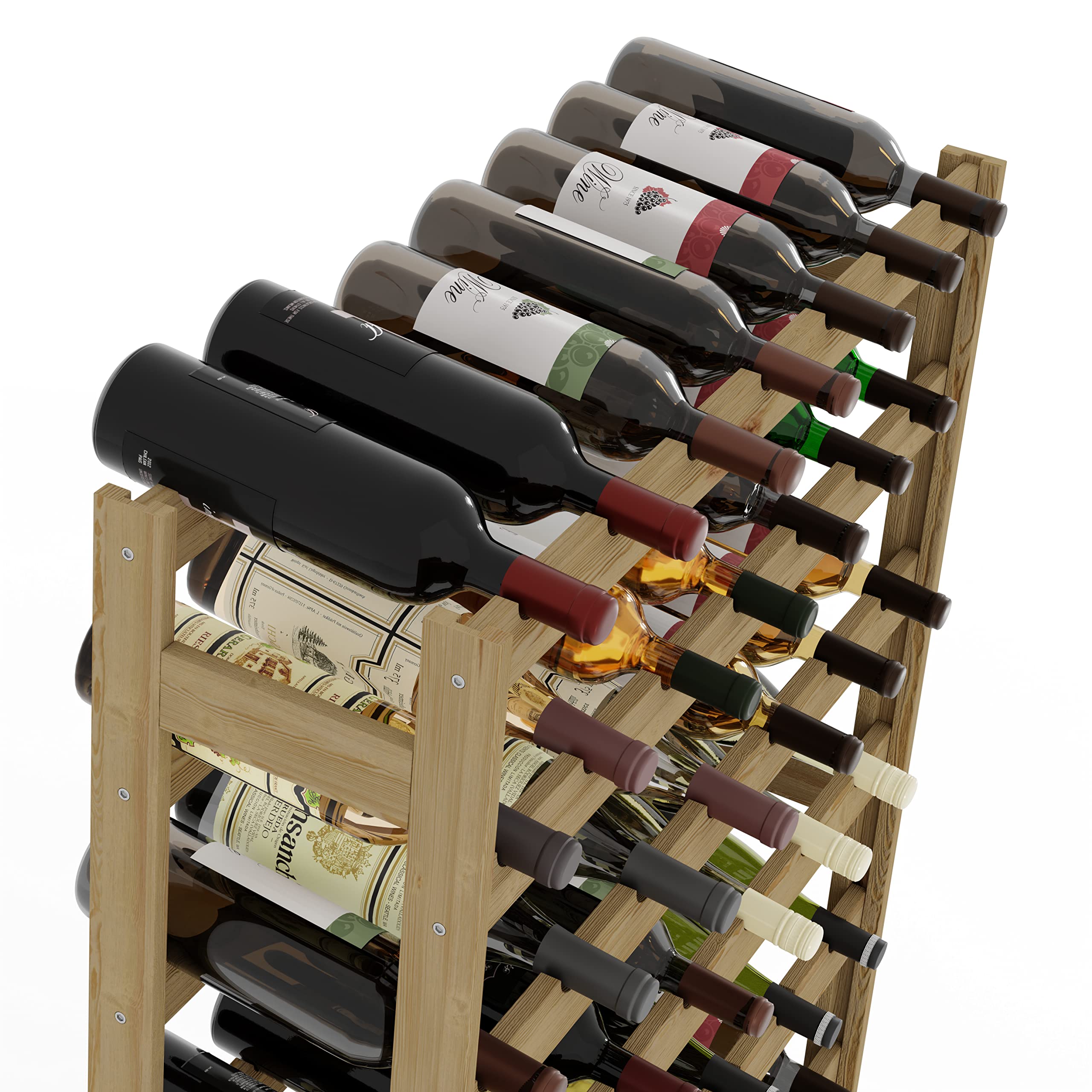 Lenmar Casier à Vin Range Bouteilles Horizontal, Serie RW-1, Étagère à Vin en Bois Naturel, Couchages, pour 12-91 Bouteilles Vin, Casier Cave Etagères Porte-Bouteilles (RW-1-91, 198 x 72,5 x 25)