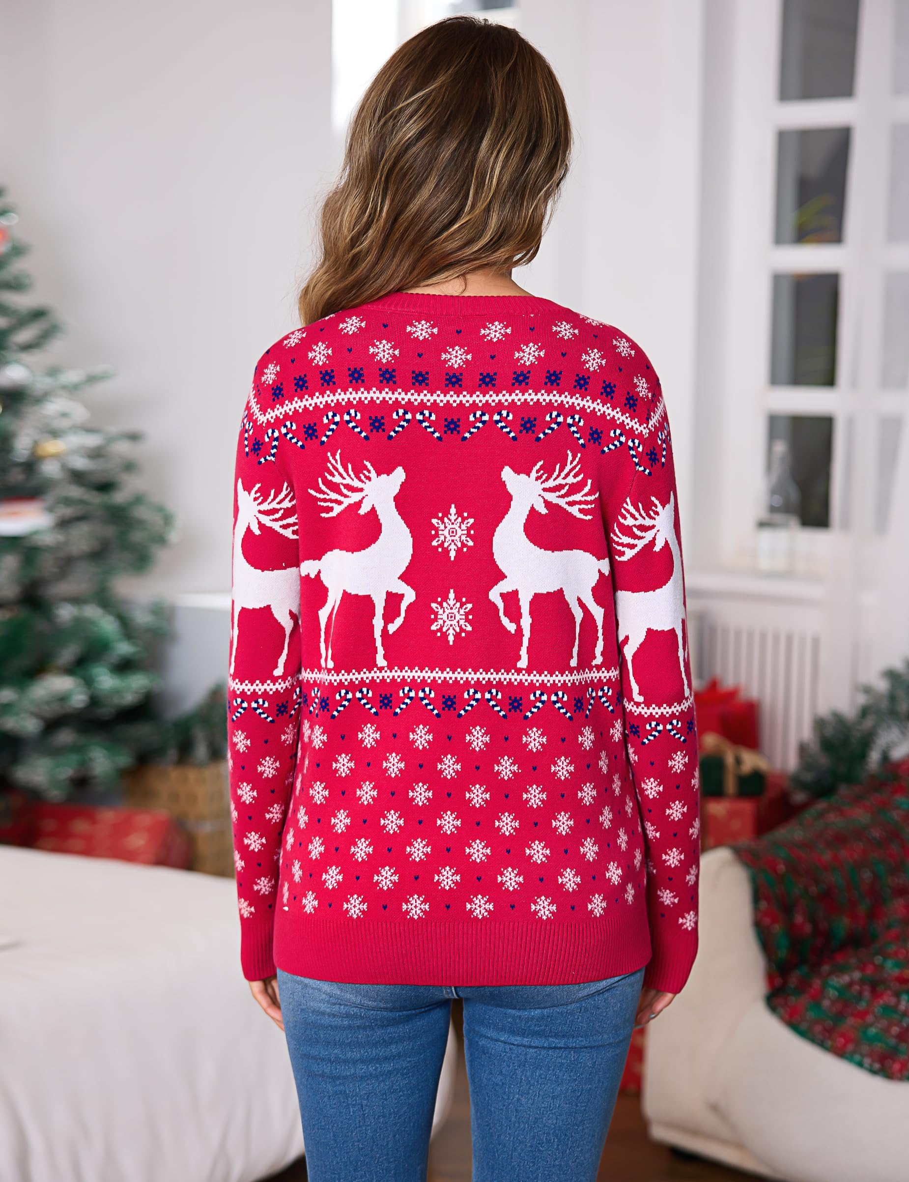 Litherday Maglione Natalizio Donna Maglioni Natalizi Coppia Invernale Girocollo Pullover Maglion Natal con Motivo Renna