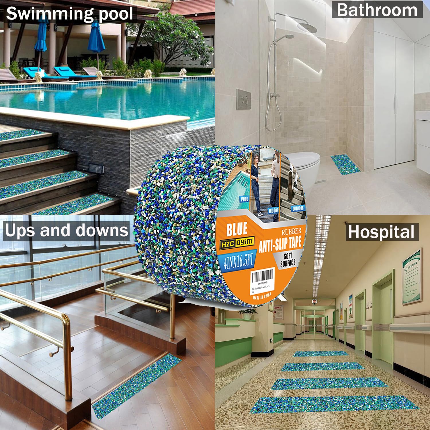 Cinta antideslizante de goma de grado industrial, 10 cm x 5 m, color azul, para ducha, escaleras, piscina y zonas húmedas (10 cm x 5 m)