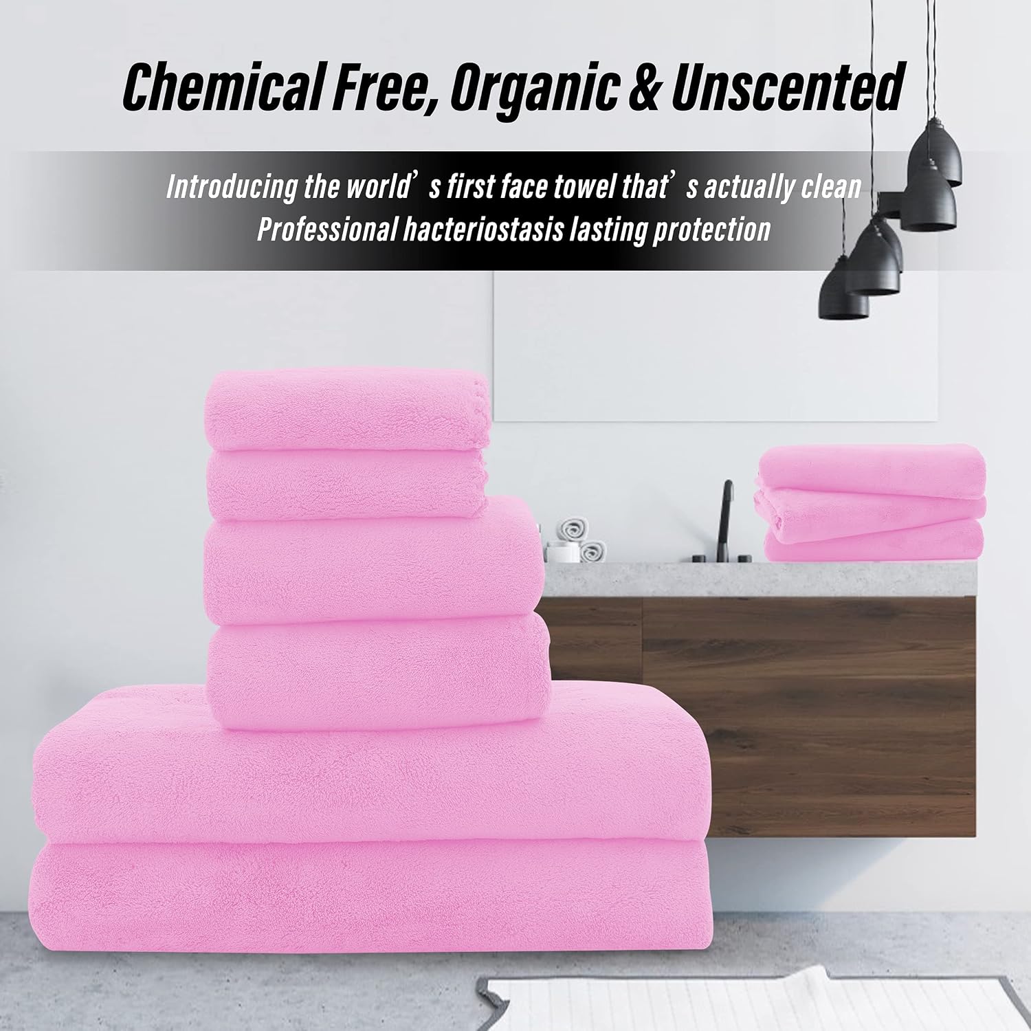 MOONQUEEN Ultra Soft Microfiber Coral Velvet Towel Set - Quick Drying - 2 Bath Towels, 2 Hand Towels, 2 Washcloths - Frozen Berry, 6 Pcs thumbnail