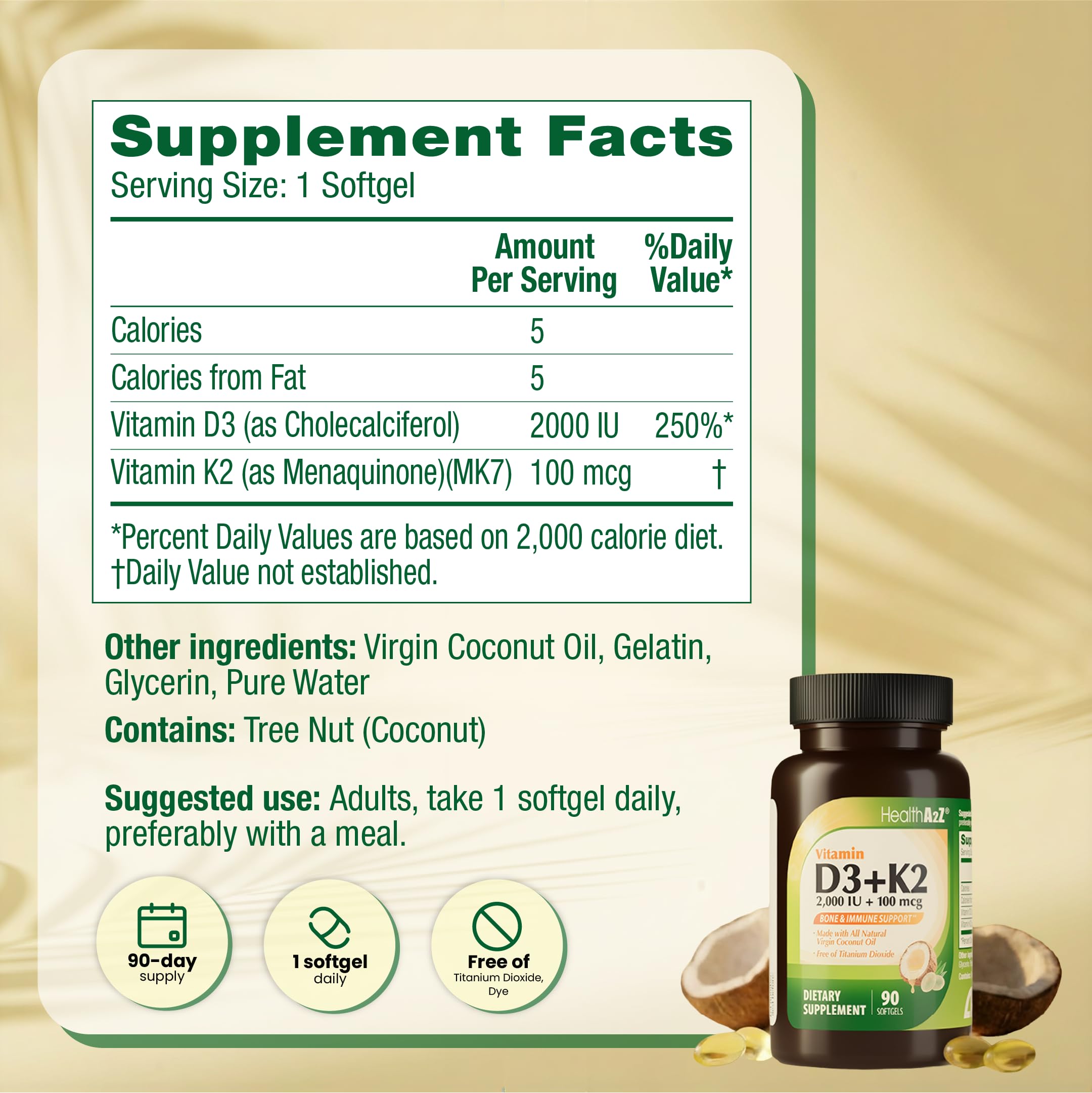HealthA2Z® Vitamin D3 + K2 (MK-7) (2000 IU (90 Counts)) — Amazon image 8