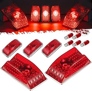 Partsam 5Pcs Rear Red Cab Roof Lights Kit Compatible with Hummer H2 Cab Roof Lights Cover Lens 2003-2009 and Hummer H2 SUT Cab Roof Top Clearance Marker Lights Lamps 2005-2009 w/ T10 Halogen Bulbs