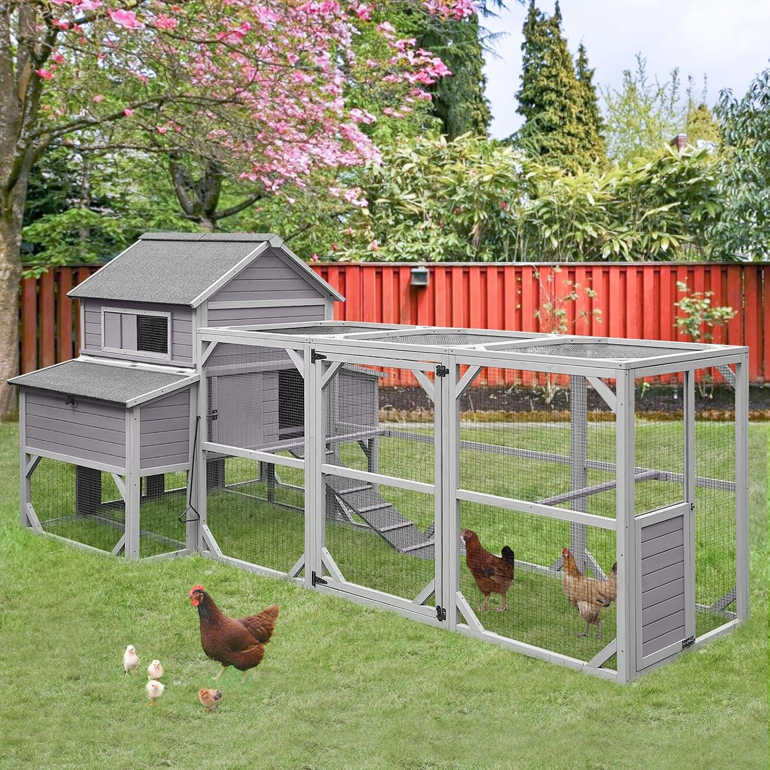 GUTINNEEN Chicken Coop 135" Super Large Wooden Chicken House Poultry Cage with Large Nesting Boxes,55ft²