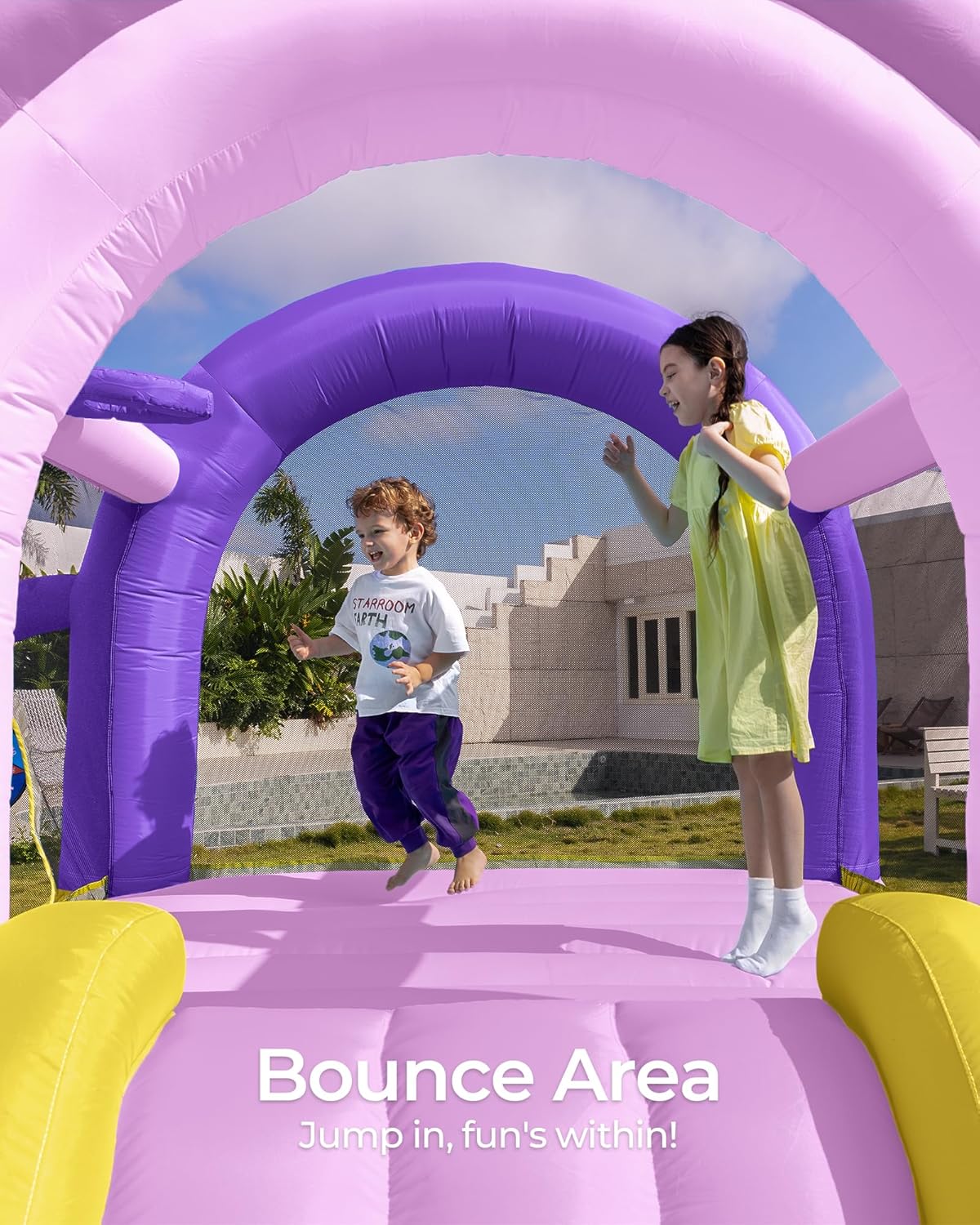 Bounce House with Slide, Inflatable Bouncy House for Kids 3-12 w/Ball Pit, Outdoor & Indoor, Bounce Area 8'x8', Capacity 400 lb - Purple