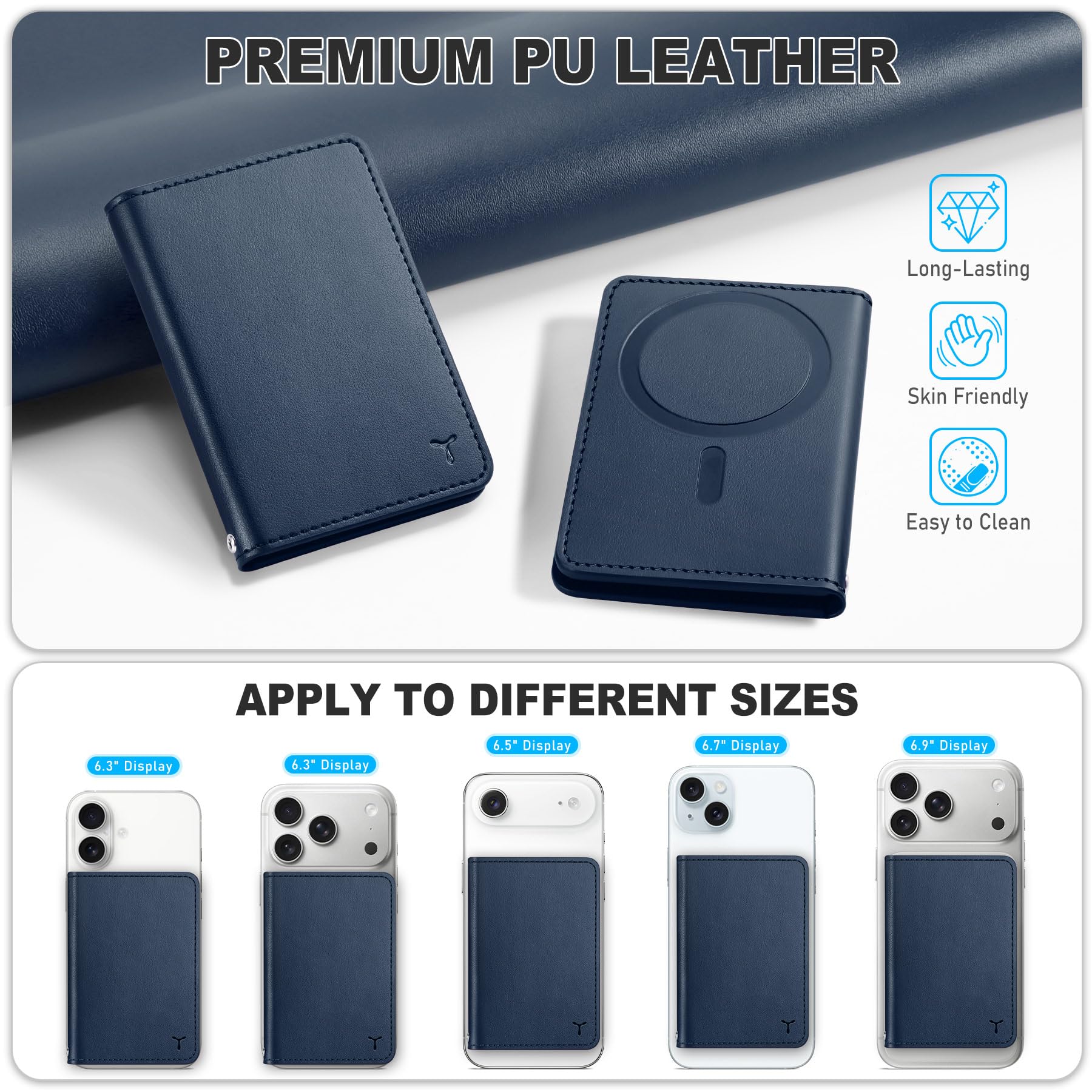 TUCCH Porta Carte Magnetico con Finestra ID Trasparente, 6 Carte Portafoglio Anti-RFID per Uomo e Donna, in Pelle PU per Serie iPhone 17/16/15/14/13/12/Plus/Pro/Pro Max, Non Compatibile con Mini, Blu