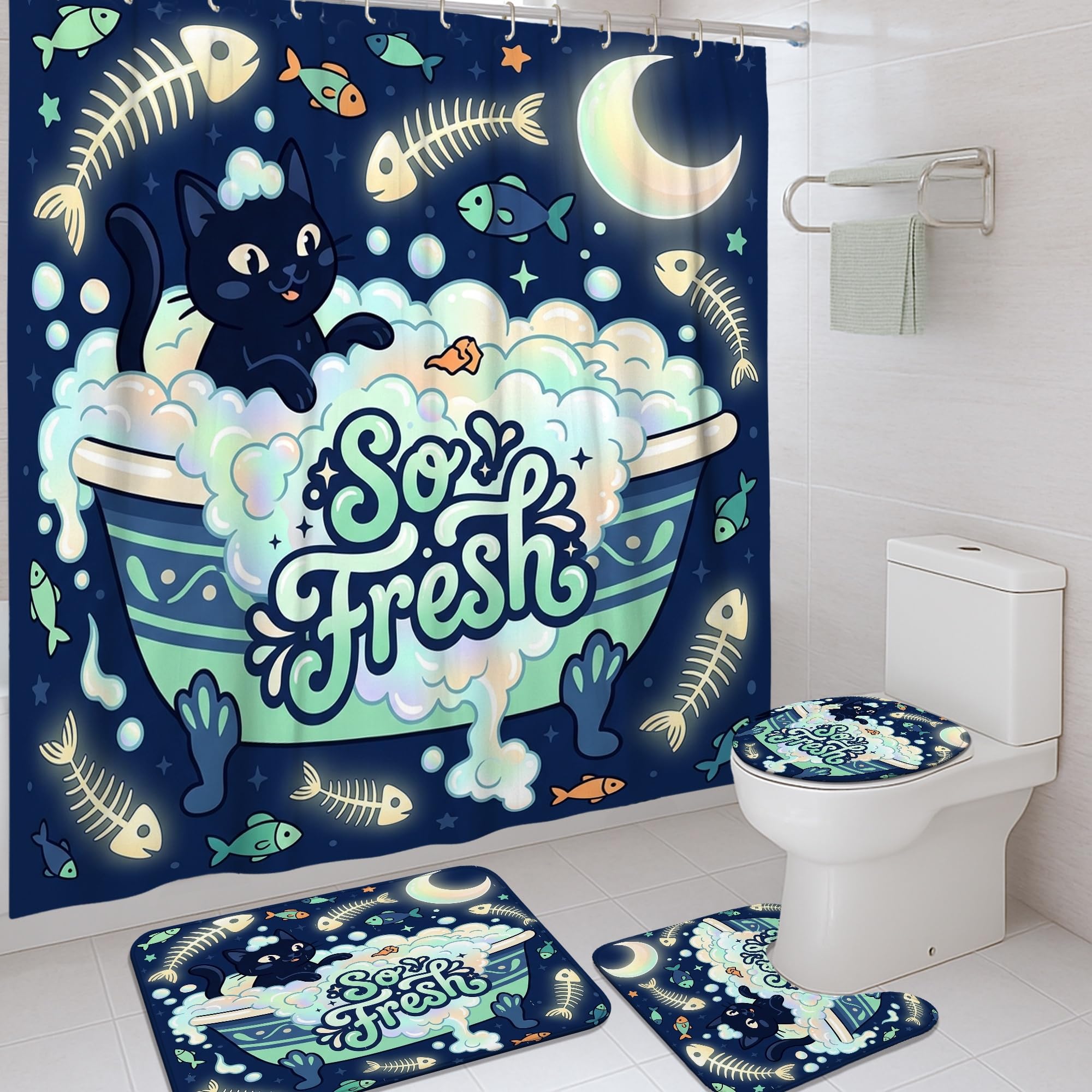 Rideau de douche 183x183 cm en polyester bleu marine de qualité supérieure