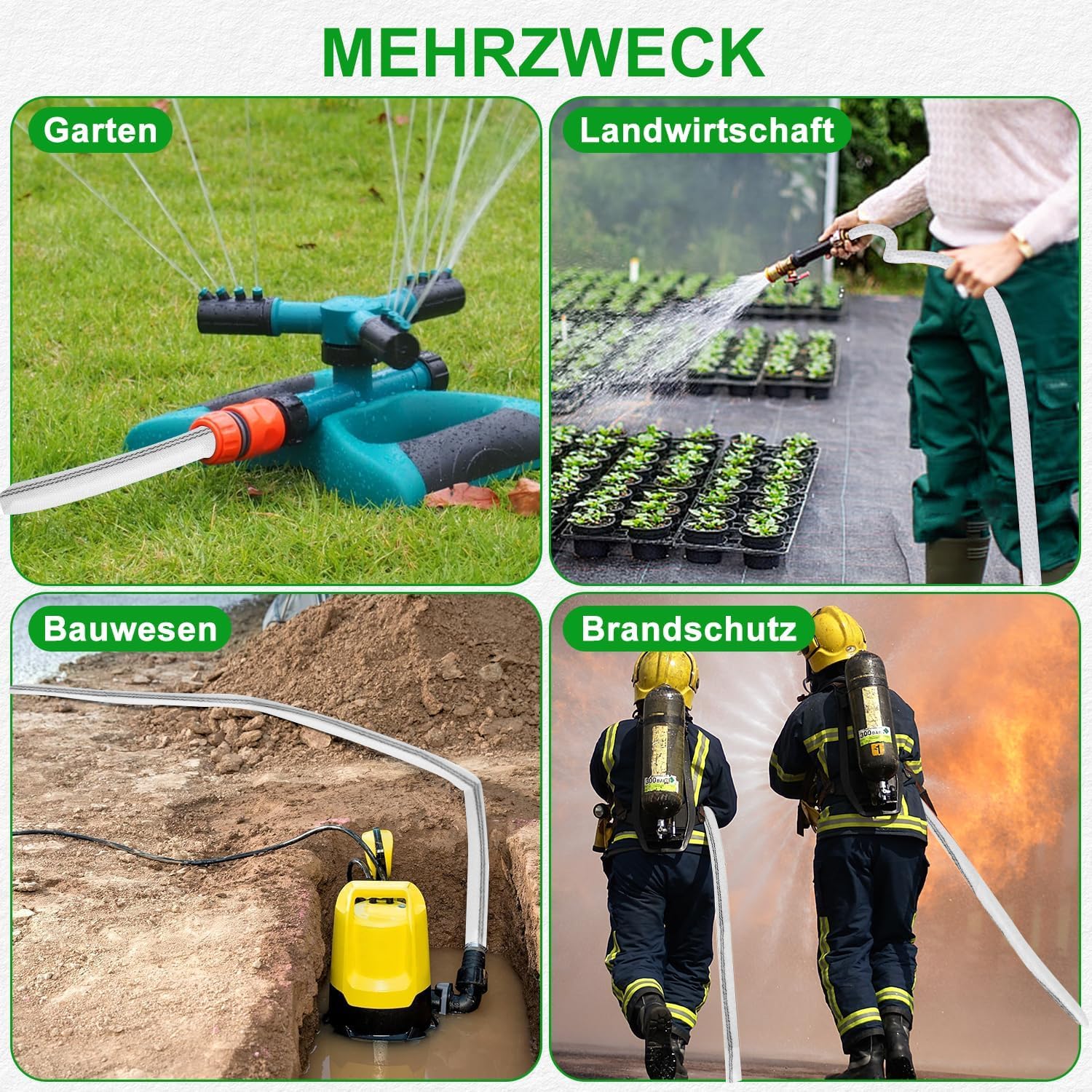 Wąż tkany, płaski wąż 32 mm, 10 m, z 2 klipsami, wąż przemysłowy, zestaw do pomp zanurzeniowych, nawadniania ogrodu, rolnictwa, basenów