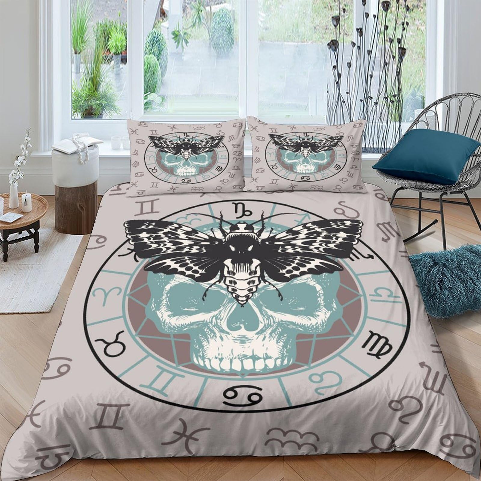 Ctjqhvkz Style-6 3D Printed Gothic Skull Fitted Sheet Microfiber Soft Breathable Moth Mattress Cover For Bedroom Dorm Decor Single（135X200cm）