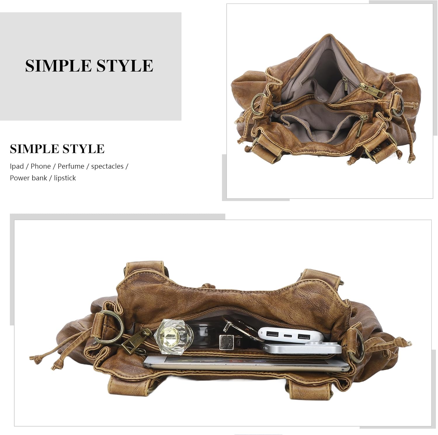 Angel Kiss Small hobo Bags for Women Retro Washed Leather Shoulder Handbag Roomy Top Handles Purses With Removable Strap