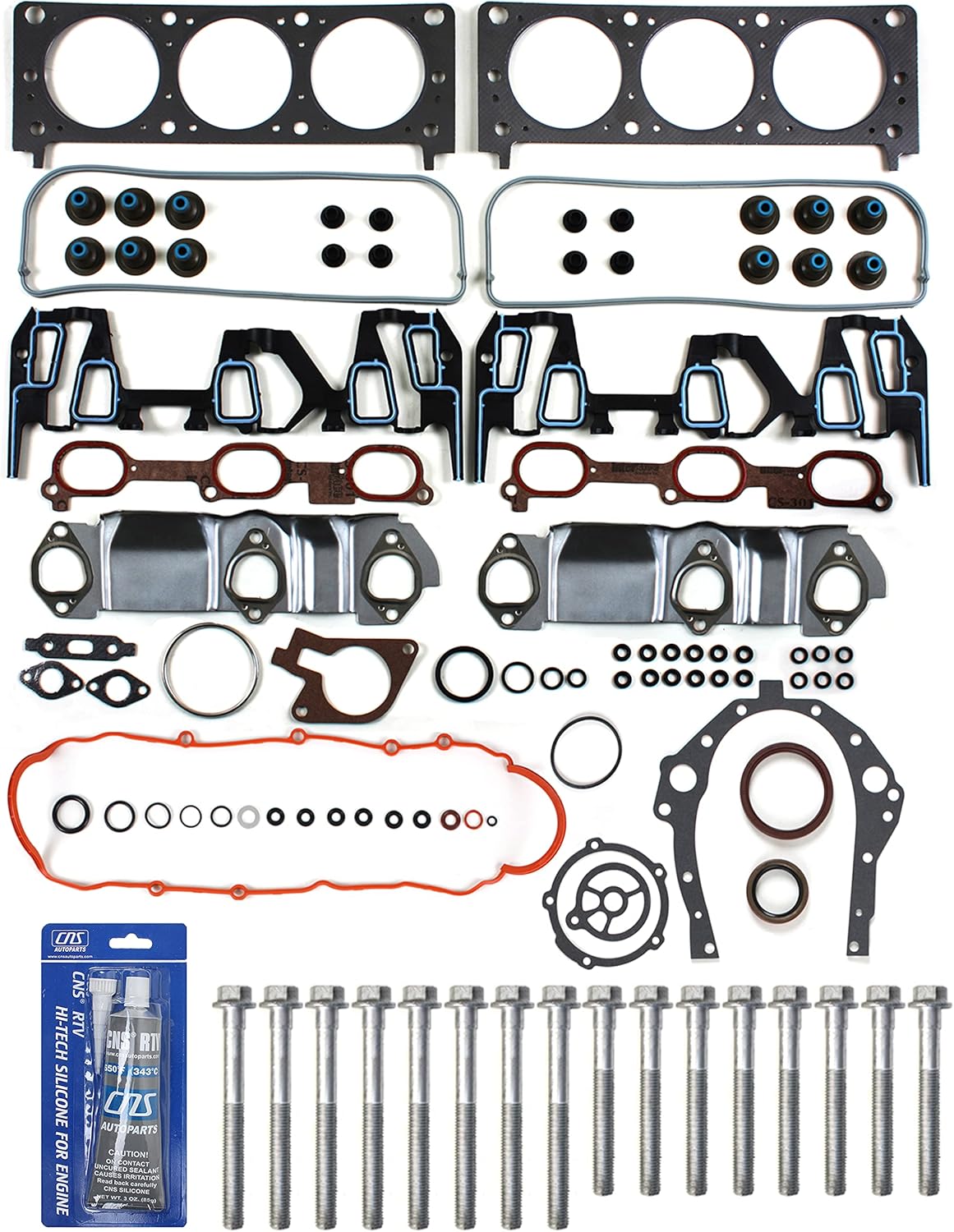 CNS Full Gasket Set & Head Bolt Kit Compatible with 00-03 Chevrolet/Oldsmobile/Pontiac 3.4L (3393cc) OHV V6 12V, VIN Code"E"