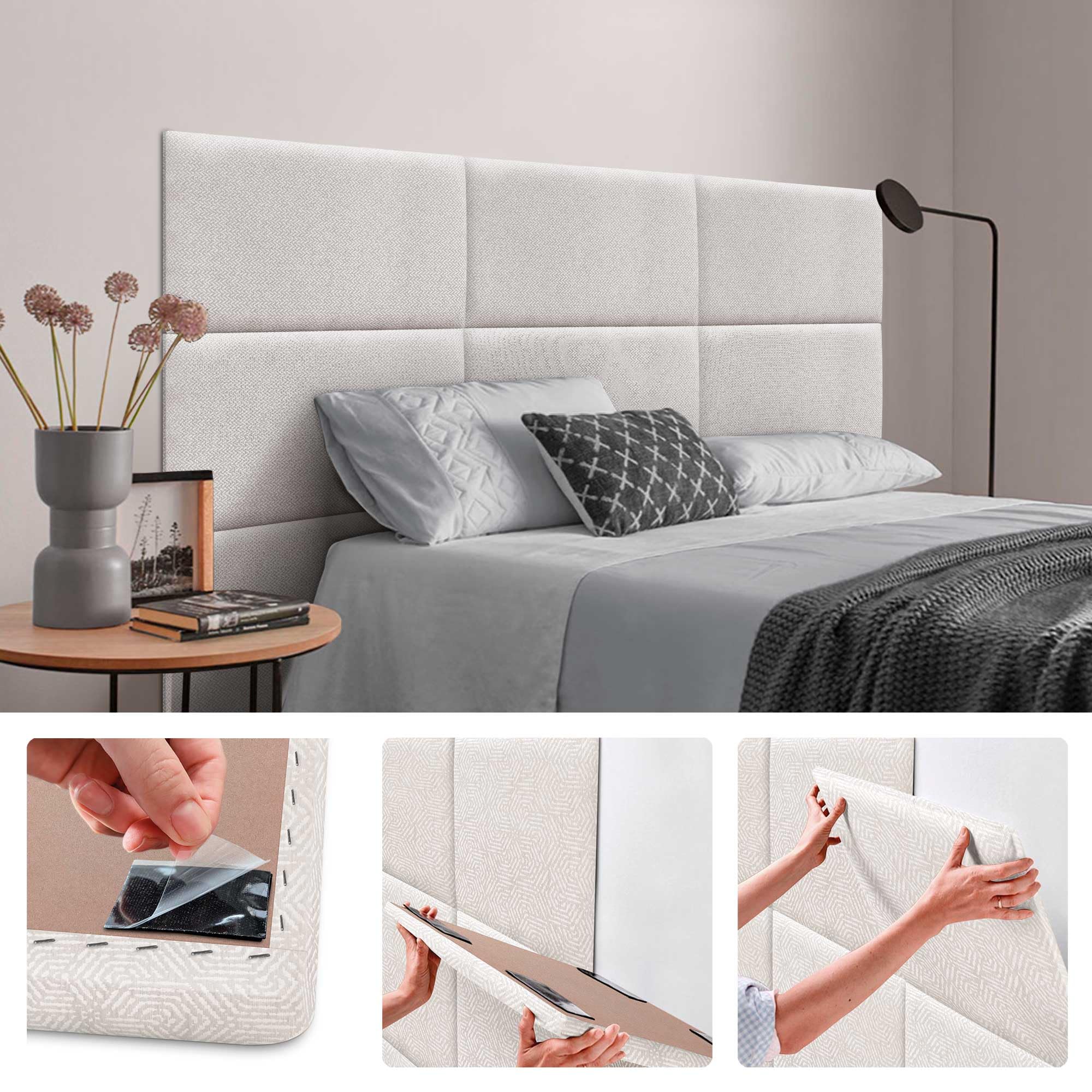 DHOME Juego de 1 Panel Tapizado Exclusivo Pack Serie Luxury Edition Autoadhesivos para Pared Acústicos Absorbentes Protección Impactos Cabeceros Decoración Hogar (Espigas Beige, 60x40cm, x1)