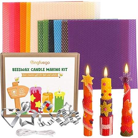 Beeswax Candle Making Kit for Kids and Adults, Colorful Beeswax Sheets for Candle Making,Pure Beeswax DIY Handmade Art Craft Activities,12 Colors Natural Honeycomb beeswax sheets and Cutters Selection