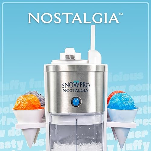 Miniatura 7 de Nostalgia SnowPro - Máquina eléctrica para hacer hielo y nieve afeitado, capacidad de afeitado de hielo de 64 onzas, 4 conos reutilizables, estantes