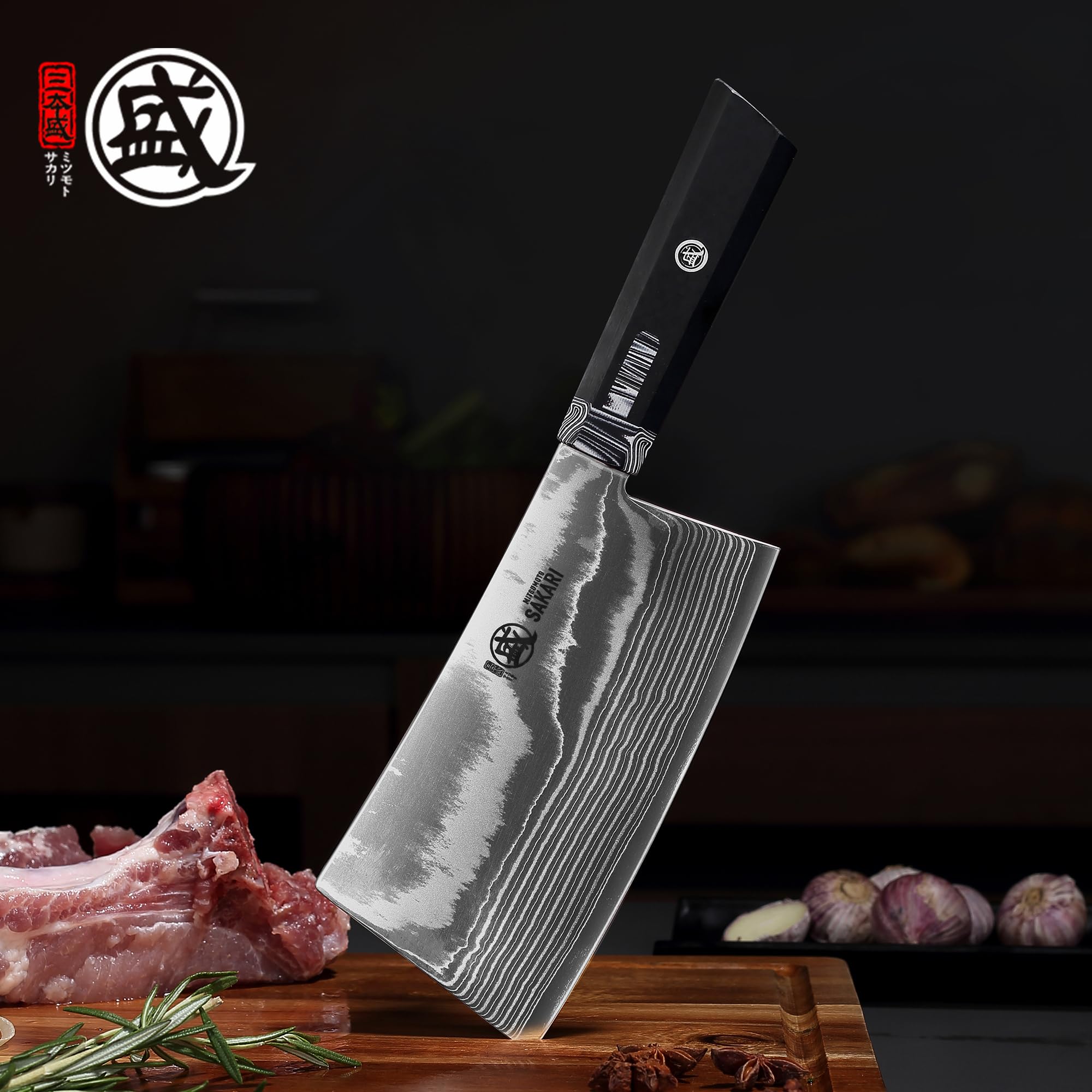 MITSUMOTO SAKARI Coltello per Ossi Giapponese da 17 cm Acciaio 8CR18MOV | Coltello da Cucina Damasco di Qualità Professionale, Manico G10 Ergonomico, Ideale per Tagliare Ossa e Carne