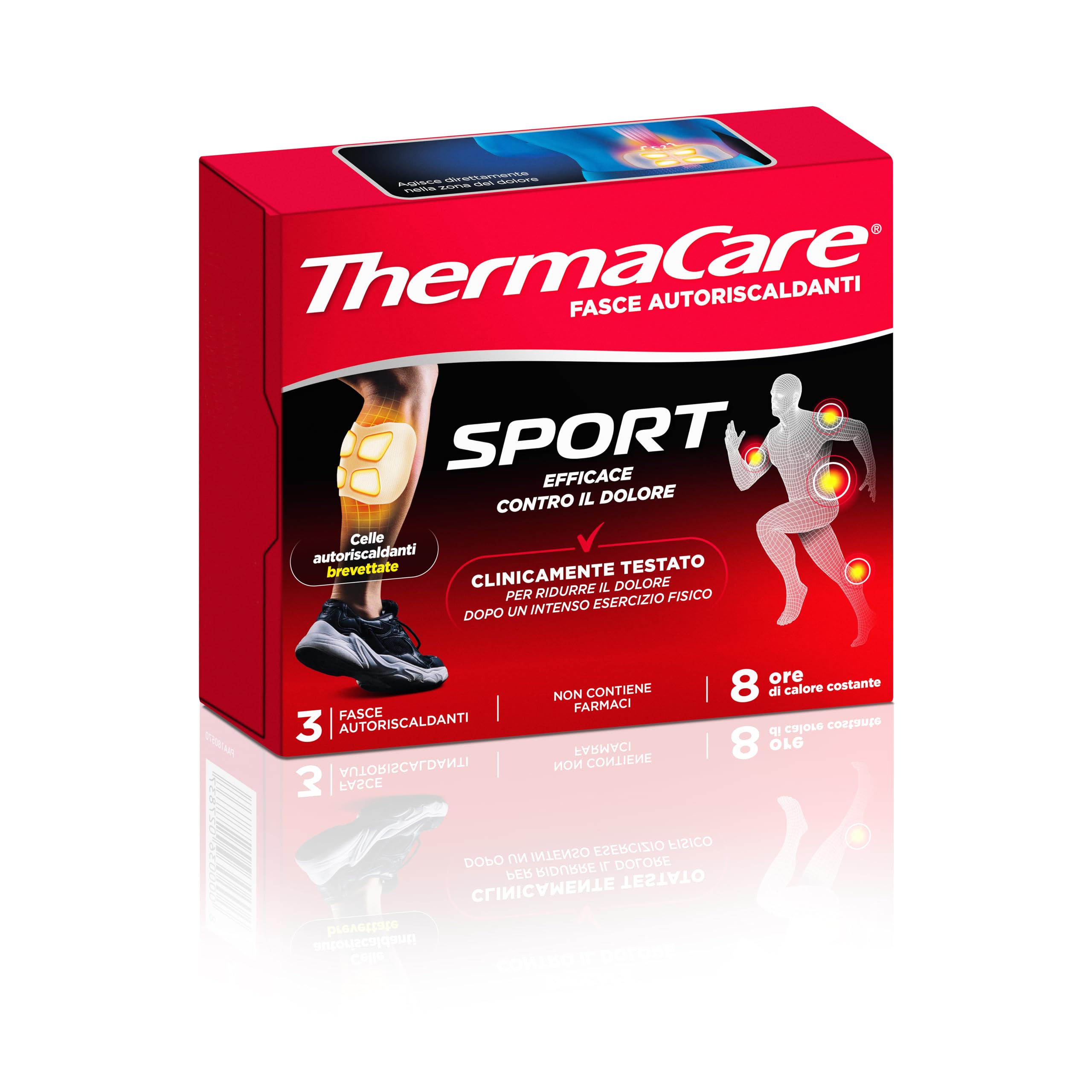 ThermaCare Sport, 3 Fasce Autoriscaldanti per Dolori Muscolari Dopo Intenso Esercizio Fisico, Sollievo Mirato e Prolungato, 8 Ore di Calore Terapeutico Costante, Cerotti Riscaldanti Senza Farmaci