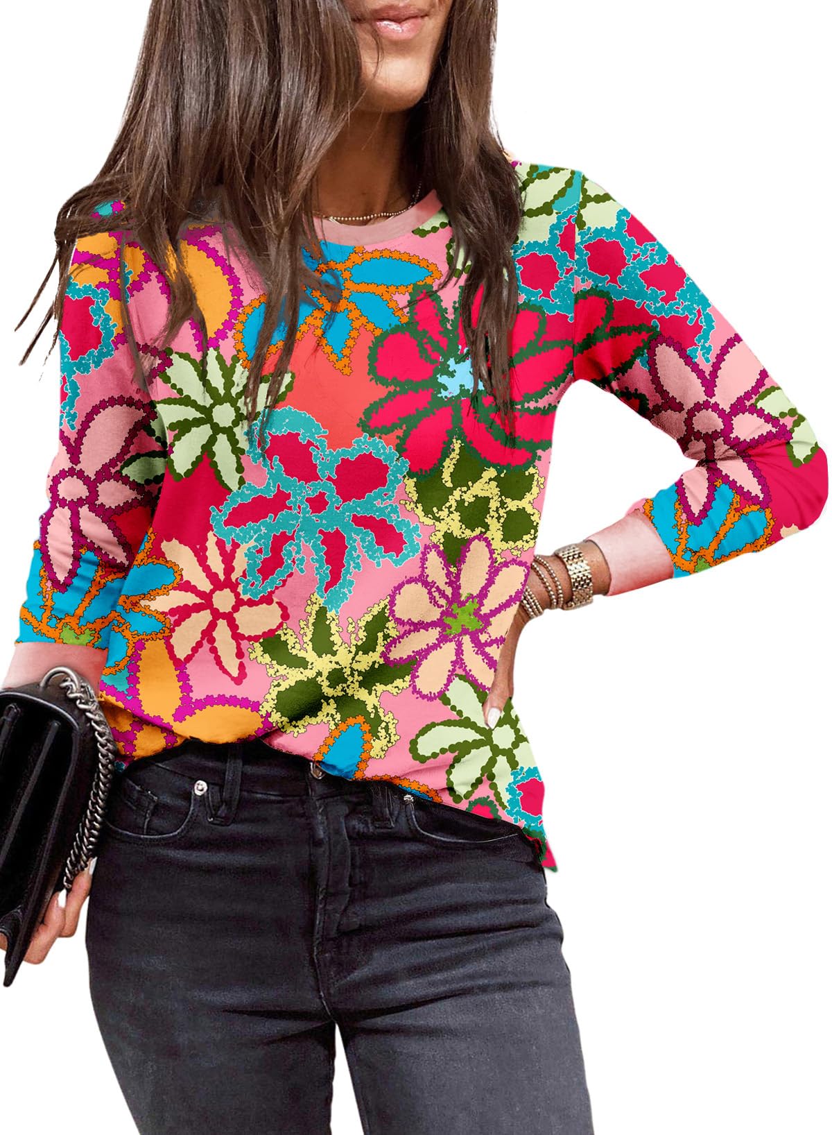 EVALESS Womens Crewneck Long Sleeve Tops Casual Polka Dots Tops Spring Summer 2025 Tshirts Shirts