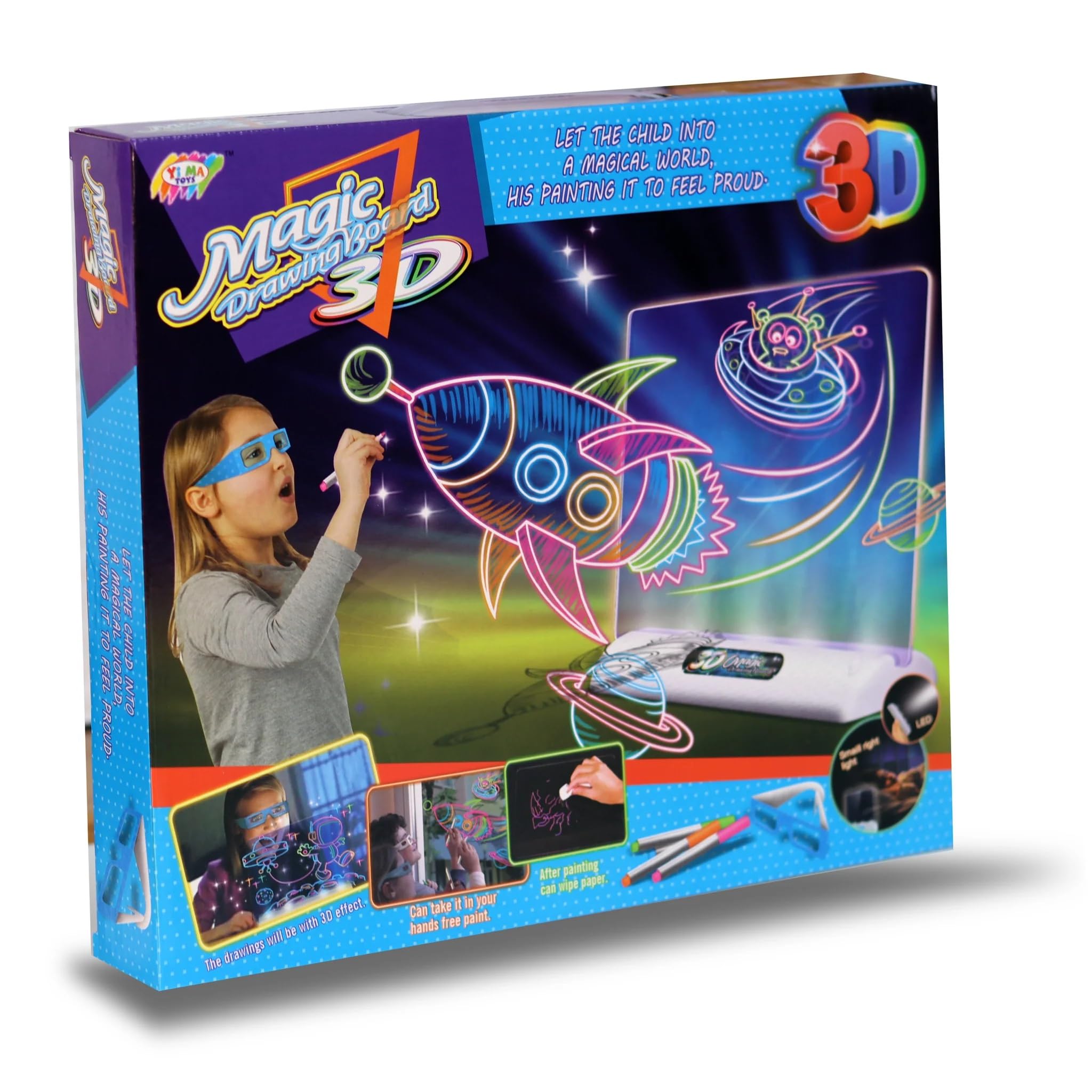 Magic drawing board with LED lighting for 3D graphics.